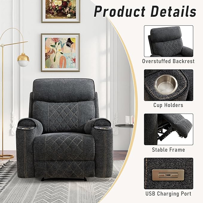 Sillón Reclinable Eléctrico Individual Gris Oscuro miniatura 4