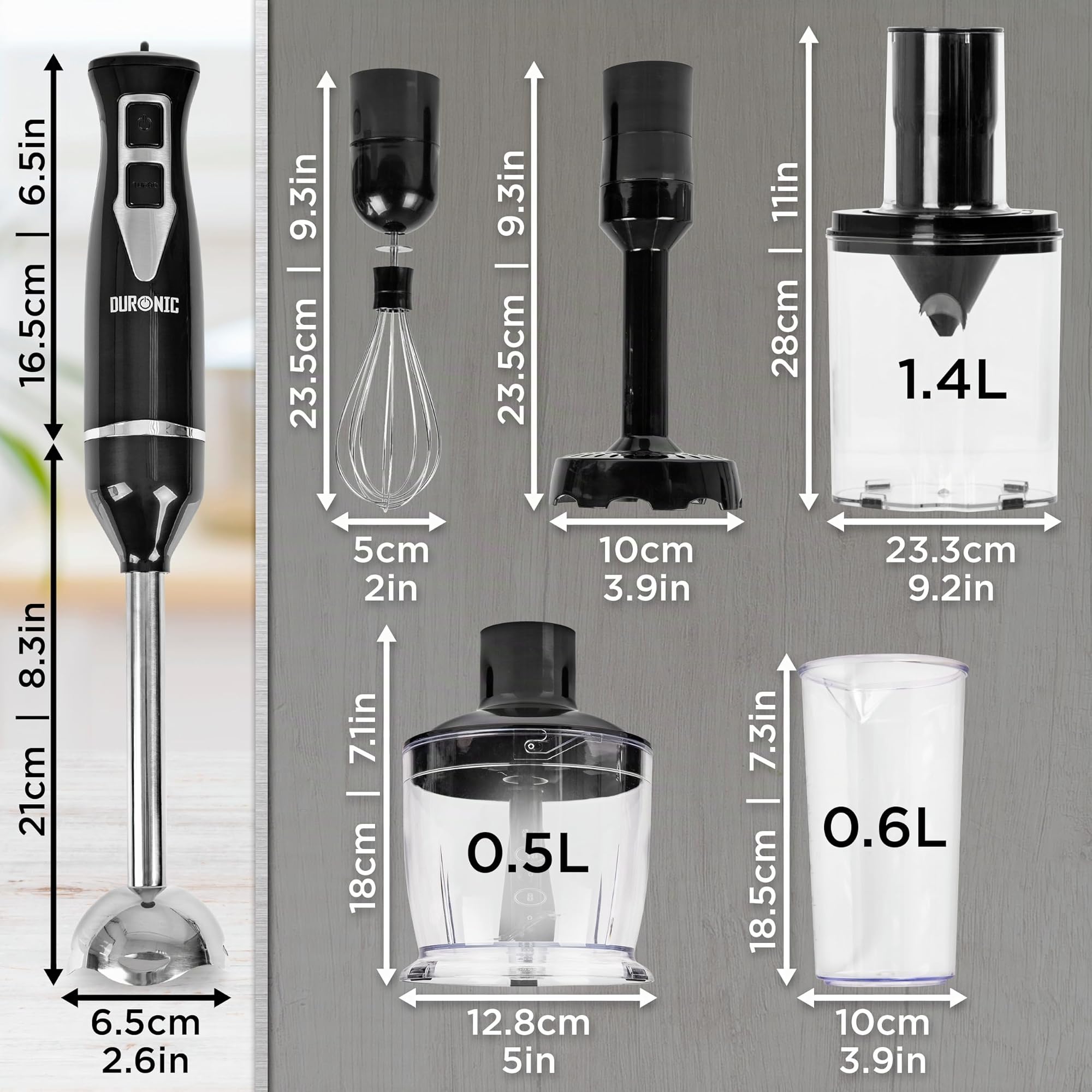 Duronic HB35 Bundle Mixeur plongeant à main 350W 2 réglages de vitesses