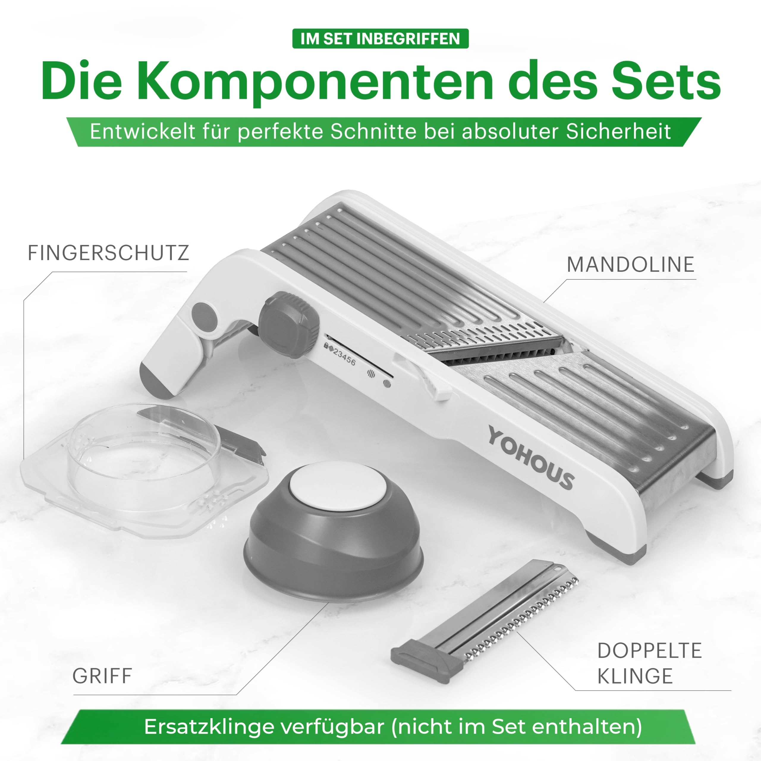 Gemüsehobel Mandoline Edelstahl – Professioneller Gemüseschneider mit einstellbarer Schnittstärke, Julienne/Würfel/Scheiben, spülmaschinengeeignet