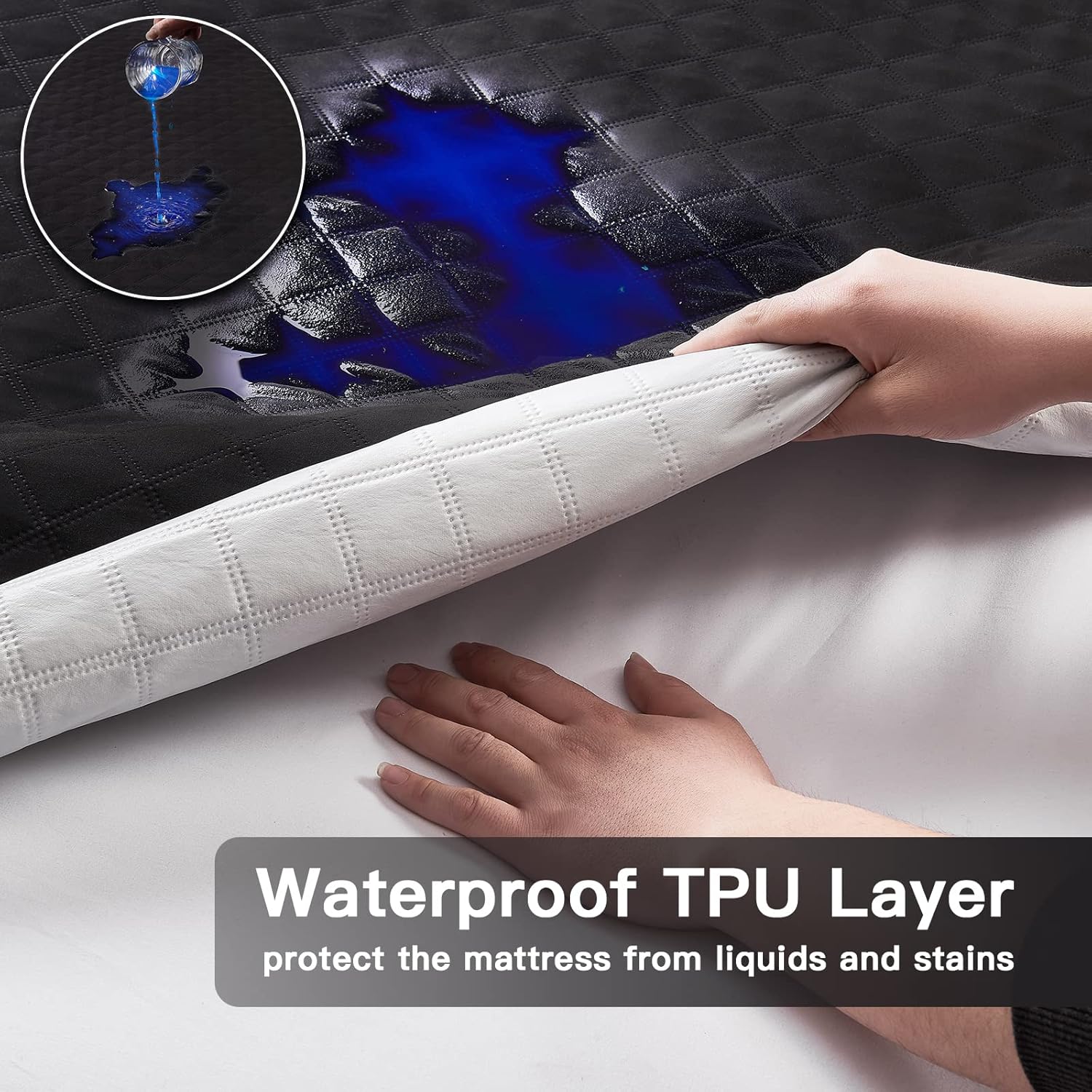 Mecerock Mattress Protector, Quilted Fitted Style, Queen, Waterproof, 18 Inches Deep Pocket, Washable, Black - Image 5