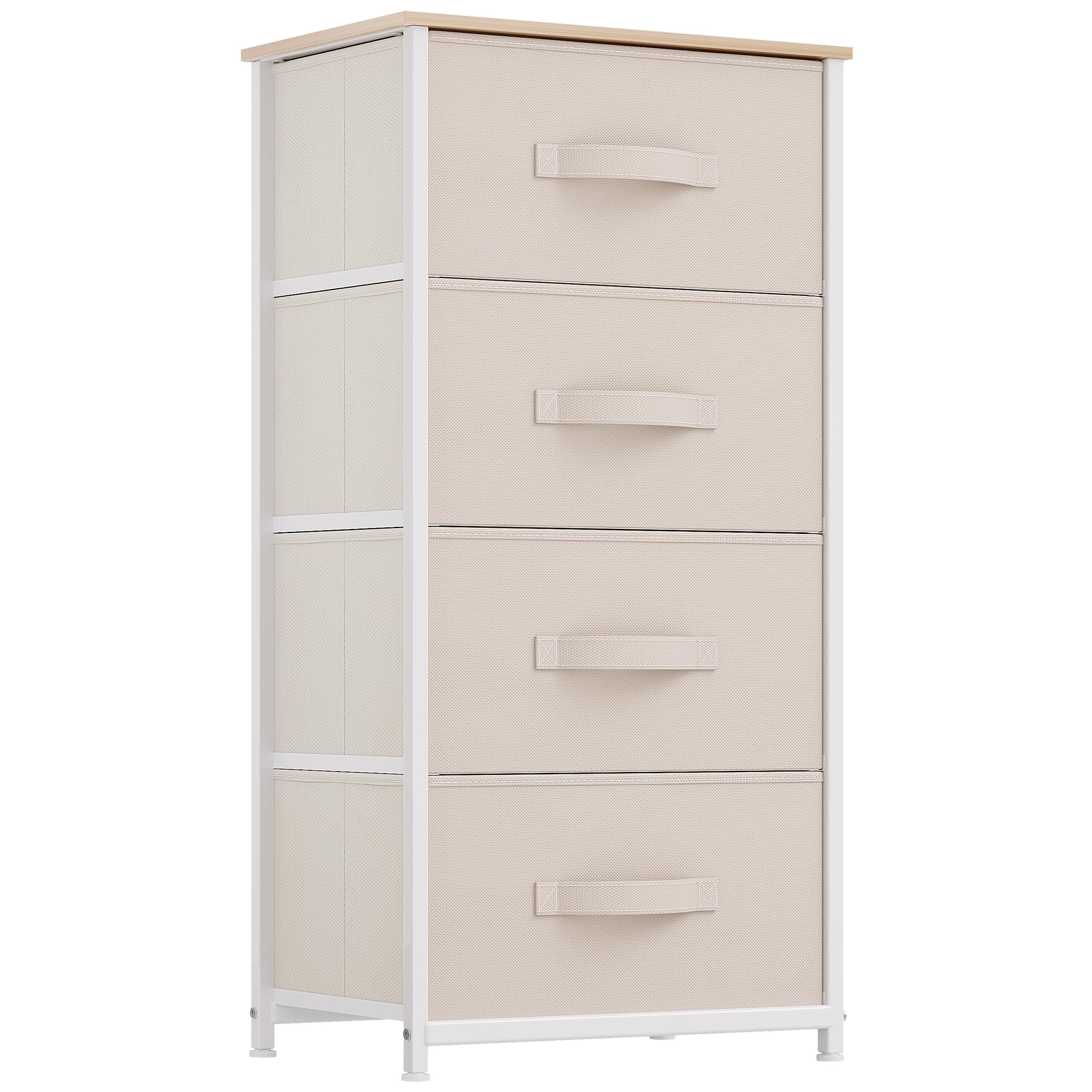 YITAHOME Chest of Drawers with 4 Drawers, Fabric Dressers with Easy Pull Handle,Sturdy Steel Frame,Storage Drawers for Bedroom, Closet, Clothes, Cream White