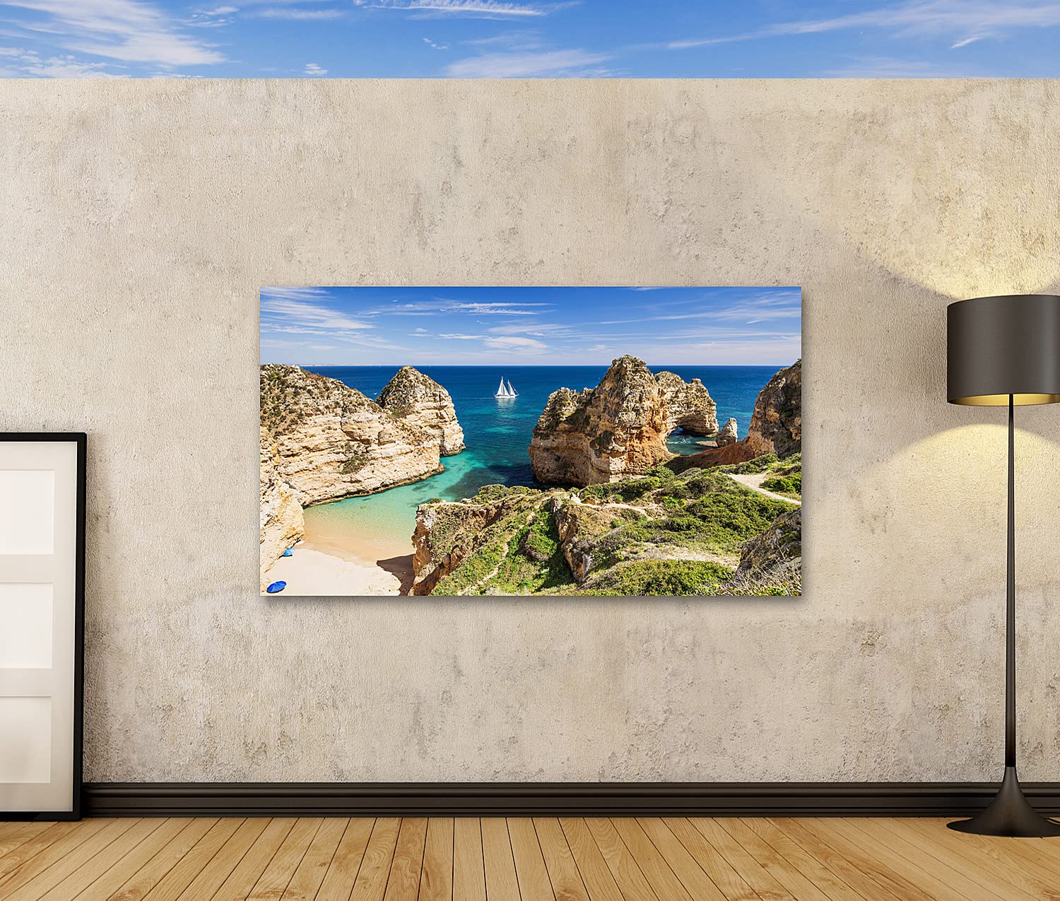 Leinwandbild 'Sandstrand Portugal' – 50x40 Cm, Querformat, Fertigbild Auf Keilrahmen
