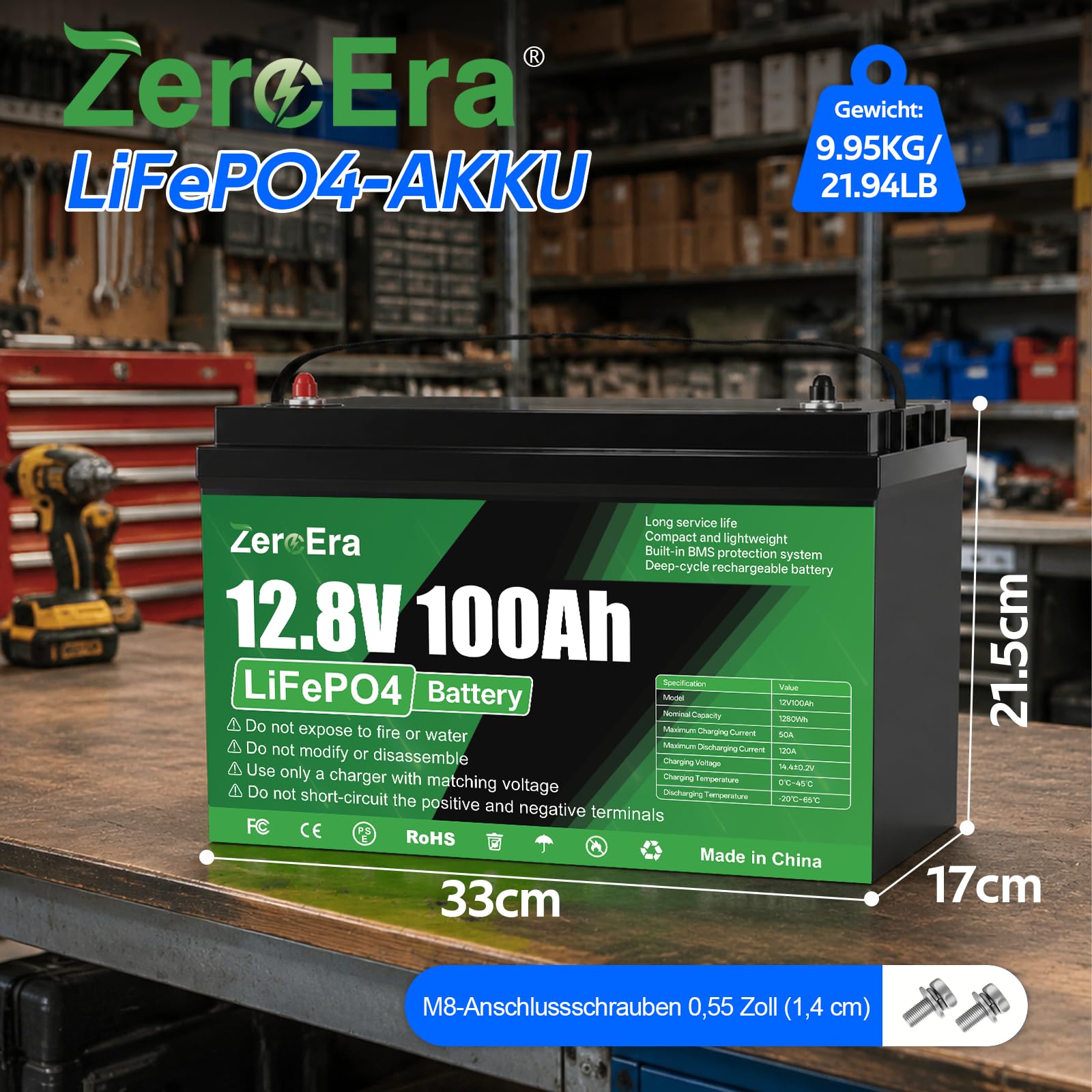 ZeroEra Akumulator LiFePO4 12 V 100 Ah, 1280 Wh, ochrona przed zimnem, 10000-15000 cykli, seria równoległa, RV Boot Off-Grid Solar Storag