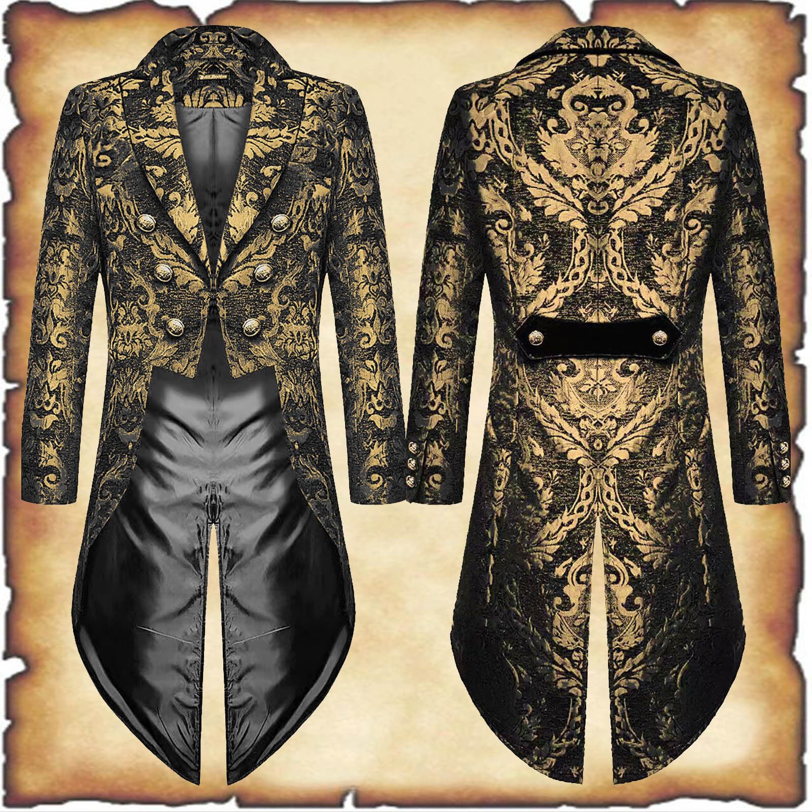 Steampunk Cappotto Uomo Retro Rinascimento Gotico Vittoriano Steampunk Frack Giacca Medievale Vittoriano Ricamato Smoking Uniforme Tempo Libero Smoking Per Matrimonio