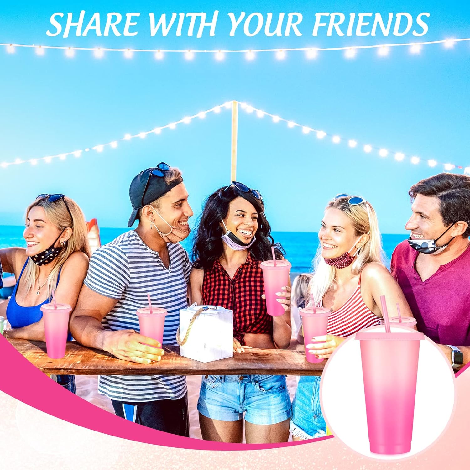 Lallisa 12 Pcs Valentine's Day 24 oz Plastic Cups with Lids and Straws, Galentines Day Reusable Cups Drink Water Bottle Travel Mug Iced Cold for Birthday Wedding Anniversary Bachelor Party Favors - Image 6