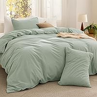 Vista 21 de Bedsure Juego de edredón de tamaño matrimonial, tela de algodón con relleno interior de microfibra, juego de cama suave verde oliva grisáceo