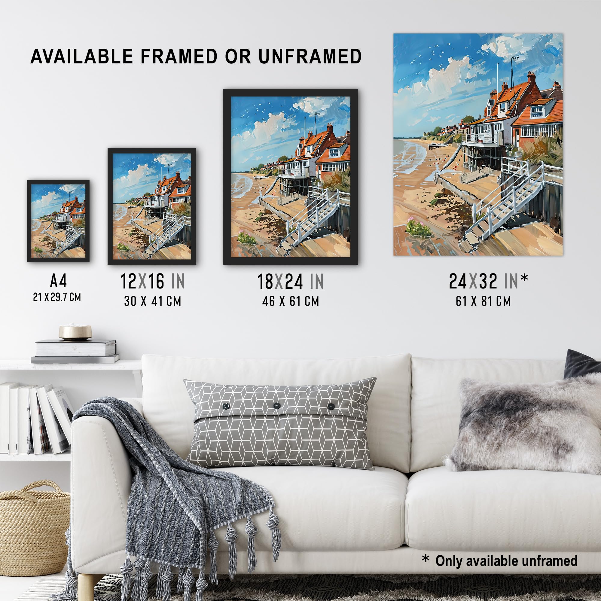 Artery8 Frinton on Sea Beach Houses Seaside Oil Painting Living Room Extra Large XL Wall Art Poster Print - Image 3
