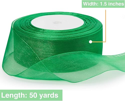 Miniatura 3 de Outus Cinta de organza transparente brillante para envolver regalos, cinta de gasa transparente, cinta de tul de malla (negro, 1.5 pulgadas)