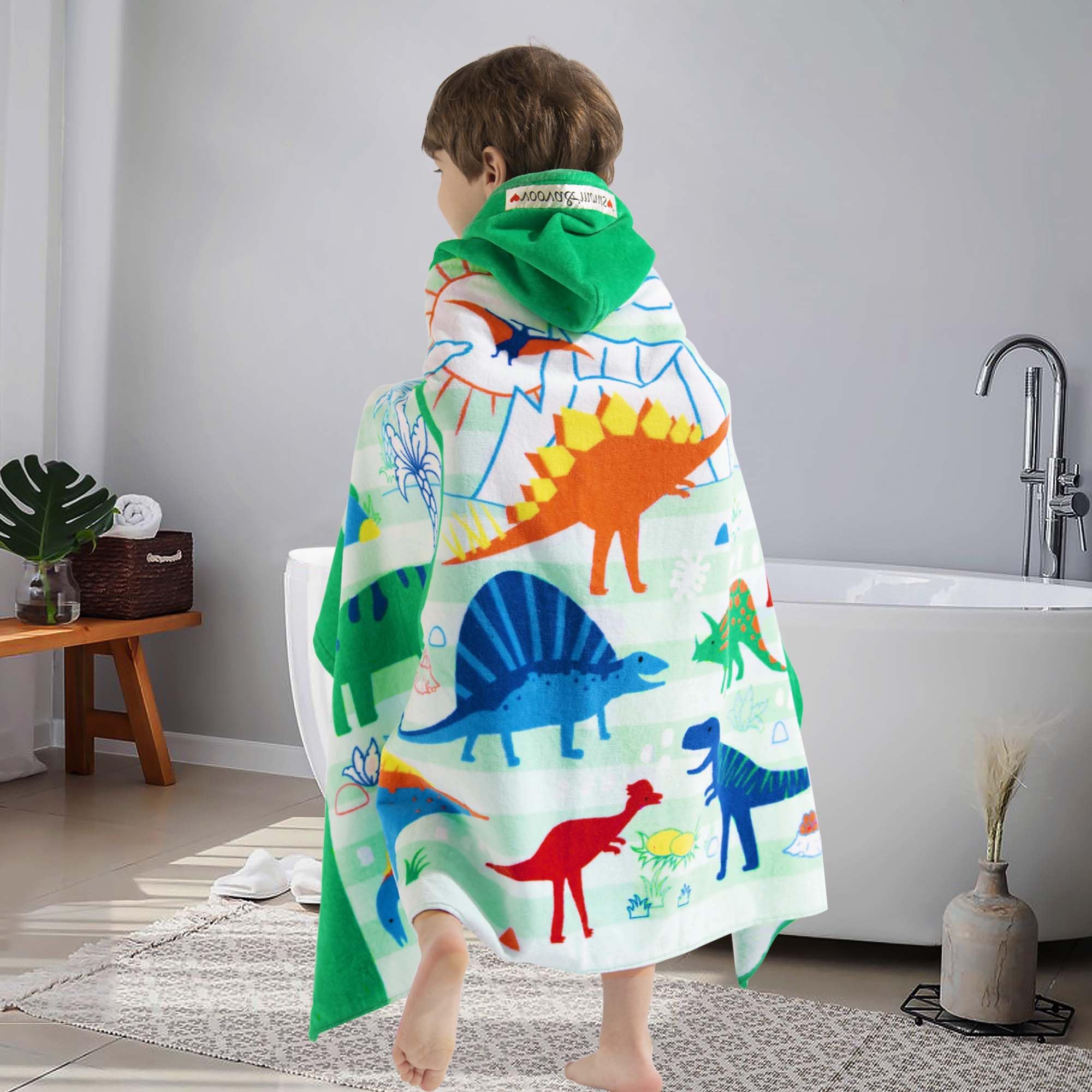 VOOVA & MOVAS Toalla de dinosaurio para niños de 3 a 8 años, 100 % algodón