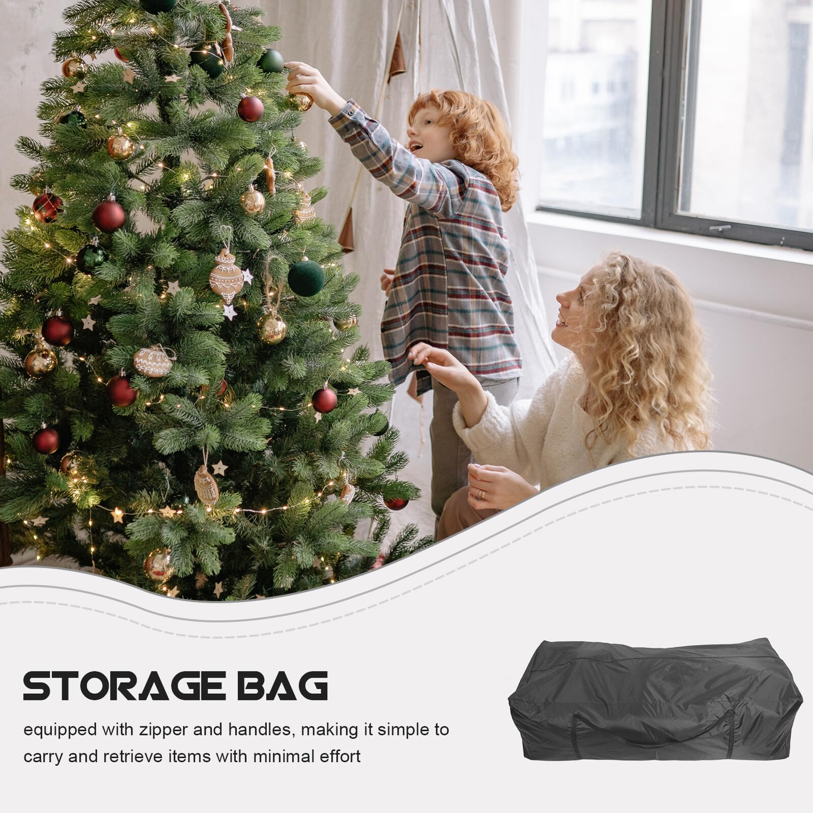 SHINEOFI Borsa Portaoggetti per Albero di Natale Oxford 420D Nero 173X76X51 CM con Manici e Cerniera Pieghevole Ampia Capacità per Materassi Cuscini e Mobili da Esterno per Riporre e