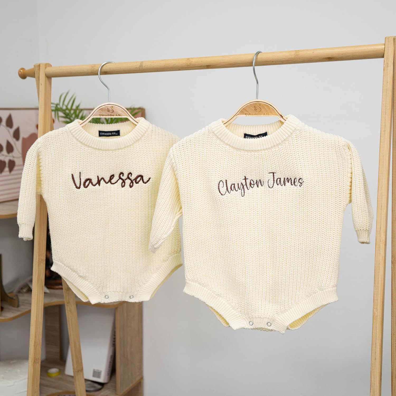 Personalized Chunky Knit Sweater Romper, Custom Baby Name, Embroidered Baby Outfit, Infant One-Piece Keepsake - Image 2
