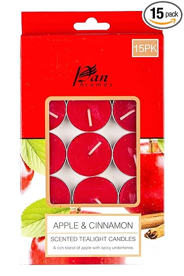 Pan Aroma 15-Pk Scnt TLight Candle Apl&Cnm 10gm nos Pack