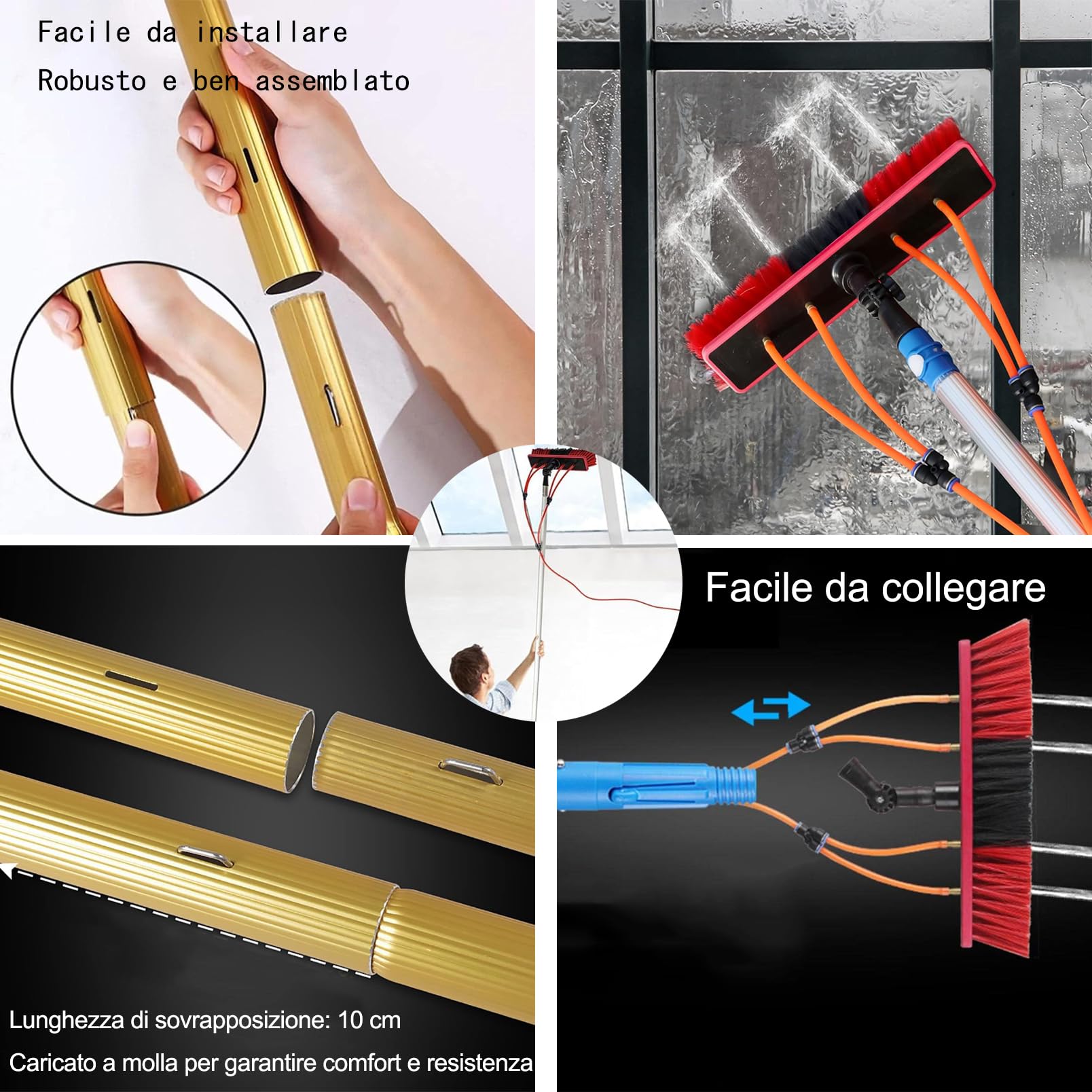 Kit di pulizia per pannelli solari da 15 m, spazzola alimentata ad acqua per la manutenzione dei pannelli fotovoltaici, ideale per la pulizia delle finestre e la cura del sistema solare