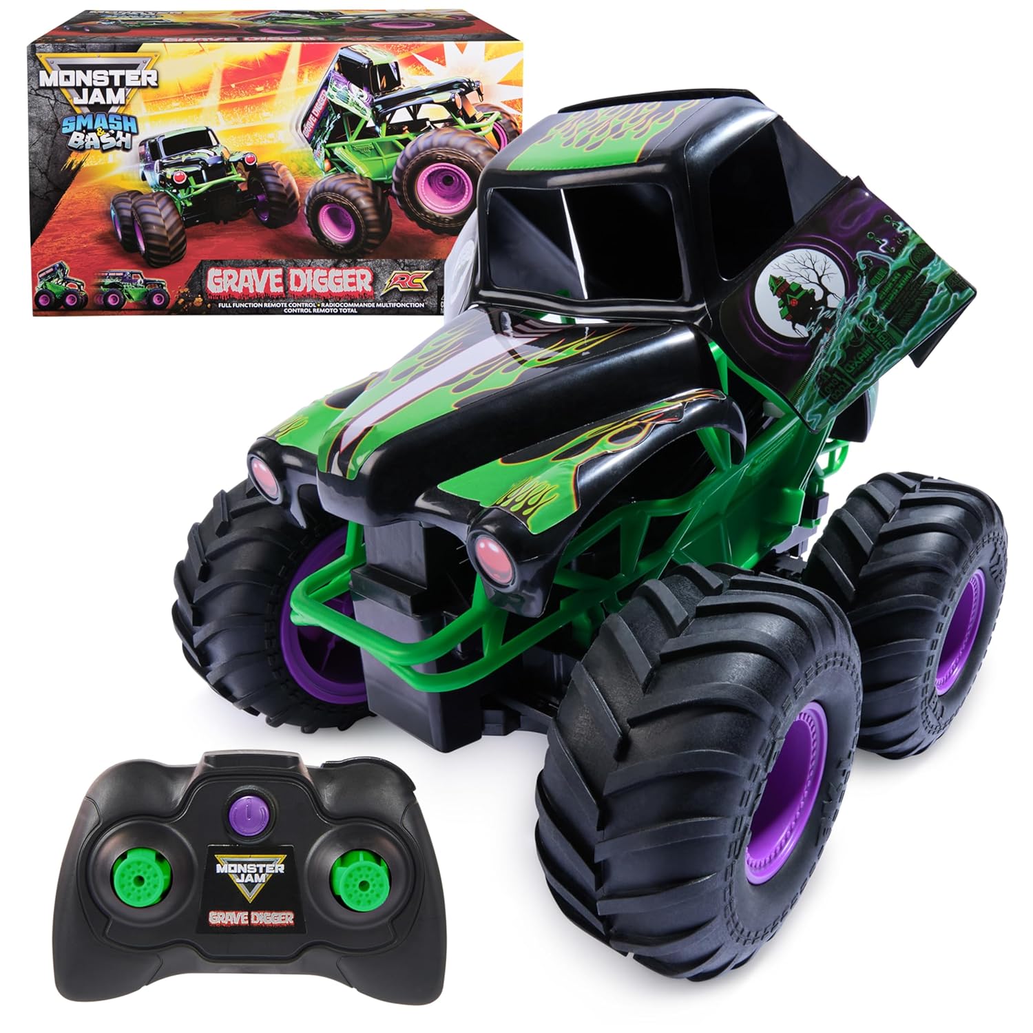 Monster Jam, Official Smash & Bash Grave Digger Remote Control Indoor & Outdoor Vehicle, 1:15 Scale Repairable Monster Truck, Kids Toys for Boy and Girls Ages 4 and up