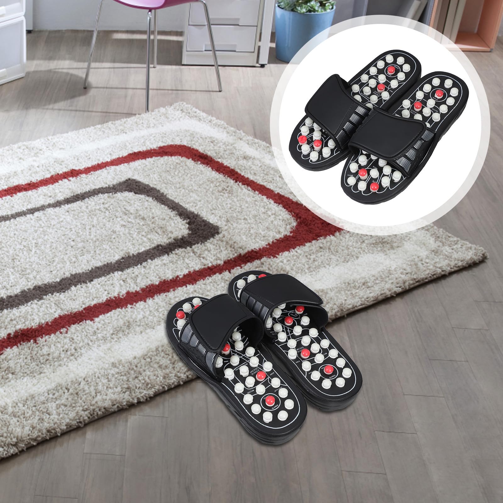 GARVALON Fußmassage Slipper mit Akupressurpunkten Verstellbaren Riemen Rutschfestem Gummi Hausschuh für Fußtherapie Entspannung und Alltag