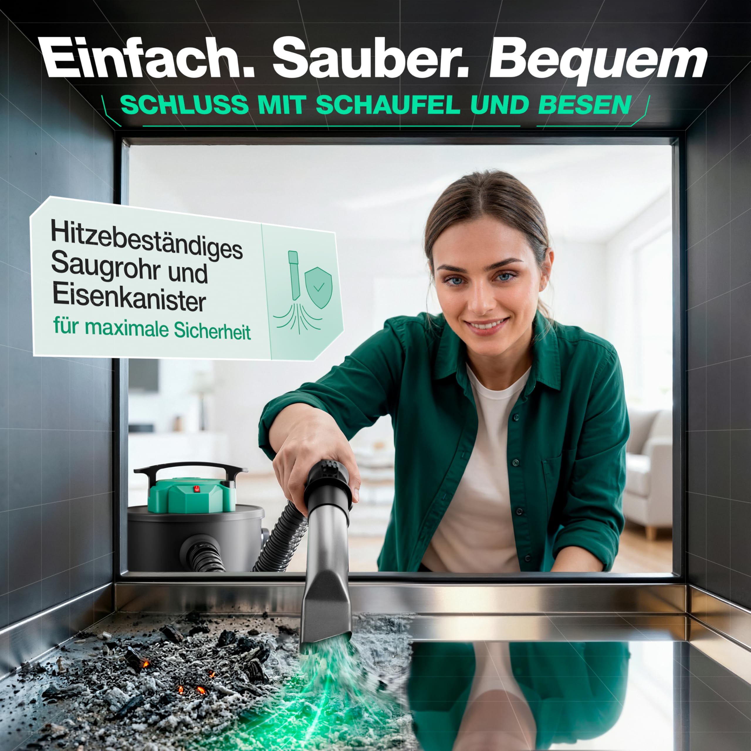 Smabix® Aschesauger, 18L Tankvolumen, 1200 W Leistung, inkl. HEPA-Filter und Staubfilter, Aschesauger für Kamin, Pelletofen, Feuerschalen u.v.m.