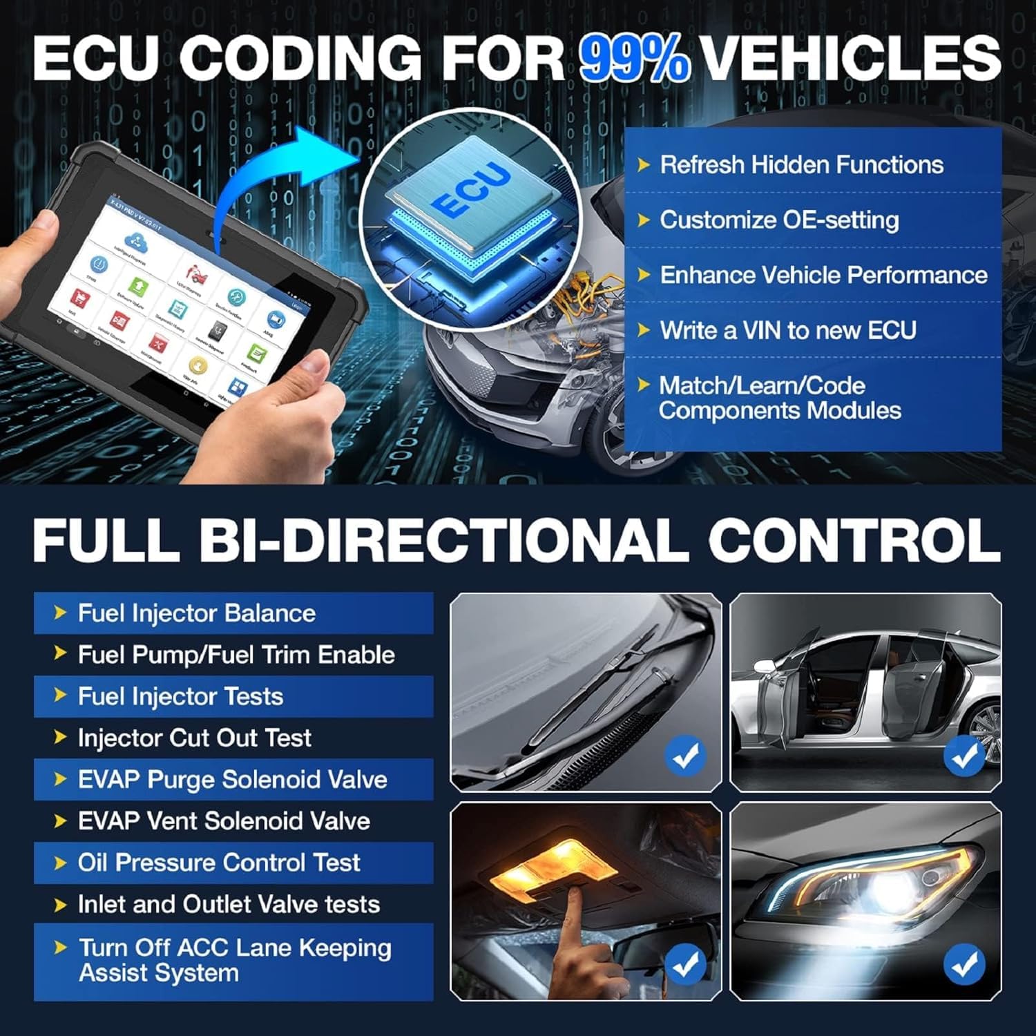 LAUNCH X431 PAD V Poziom OE pełny system obd2 urządzenie diagnostyczne samochód, 50+ usługa resetowania, kodowanie online ECU + kontrola dwukierunkowa, J2534 / RP1210 / CAN FD, programowanie