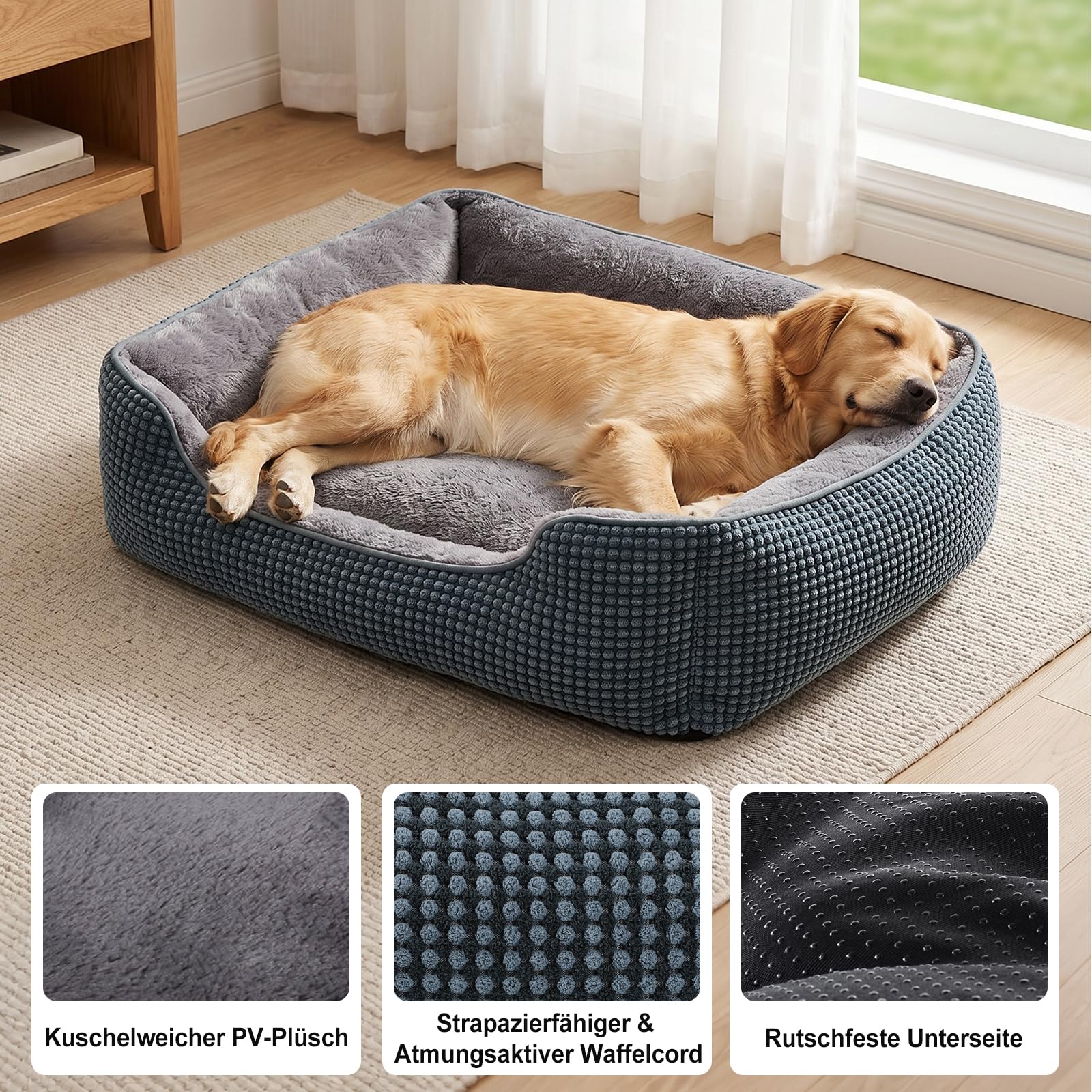 FURTIME Hundebett Mittelgroße Hunde, Hundekorb Waschbar Flauschig, Rutschfestes Hundekörbchen Hundebetten, Anti-Angst Hundebett für Mittelgroße und Kleine Hunde und Katzen, 63x53x20cm