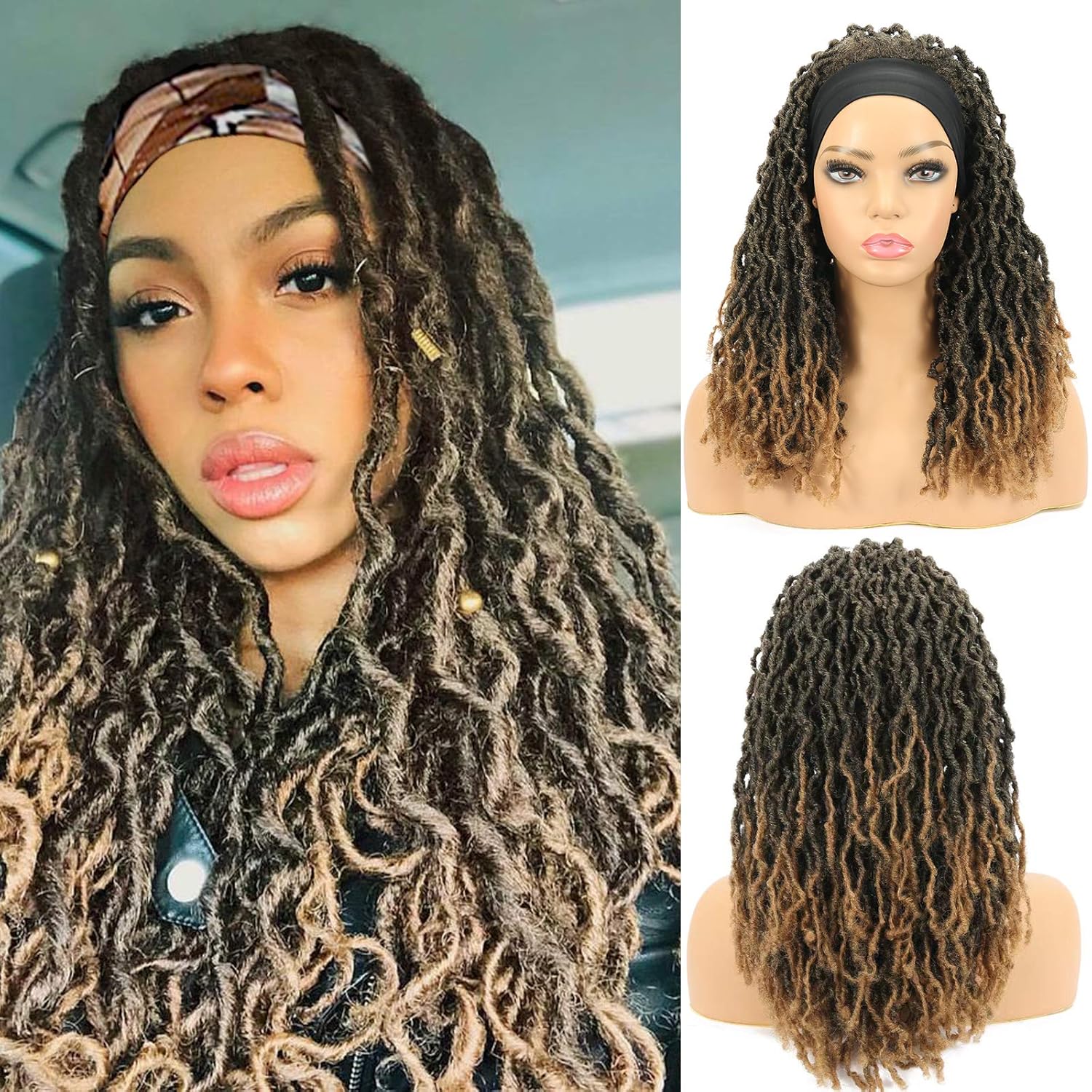Fascia per capelli Nu Locs Parrucche intrecciate per donne nere Trecce Soft Locs Dreadloc Parrucca sintetica resistente al calore Fibra rossa Borgogna Colore 99j_voghion.com