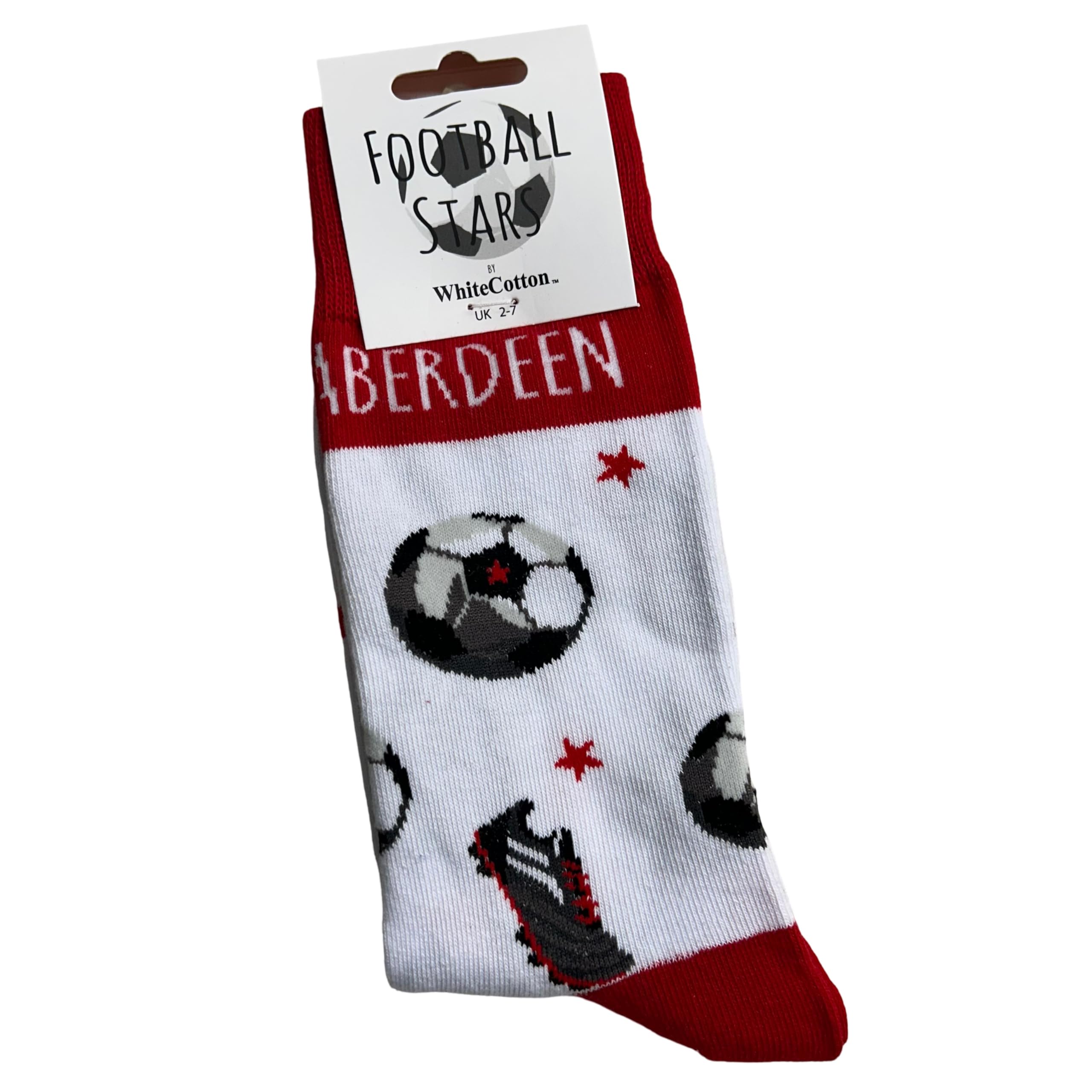 White Cotton Cards Unisex Aberdeen The Dons Fc Football Club - Football Fan Novelty Socks. Size Uk Small 2-7 (S-Fn16-S)