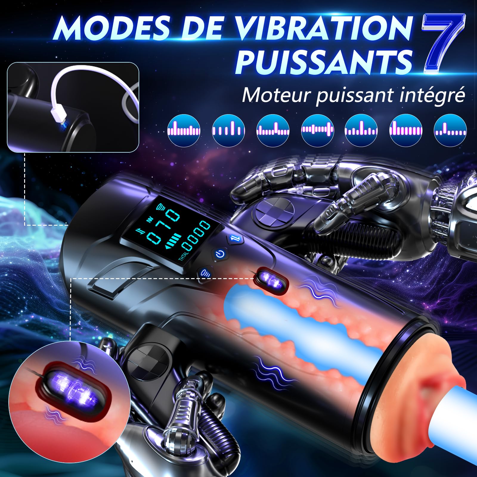 Masturbateurs Masculins Sex Toýs Homme-Automatique Masturbâteur Homme Mains Libres avec 7 Modes de Succion & Poussée et Vibration, Sex Toys Pour Adults Masturbateur Réaliste 3D avec Écran LED