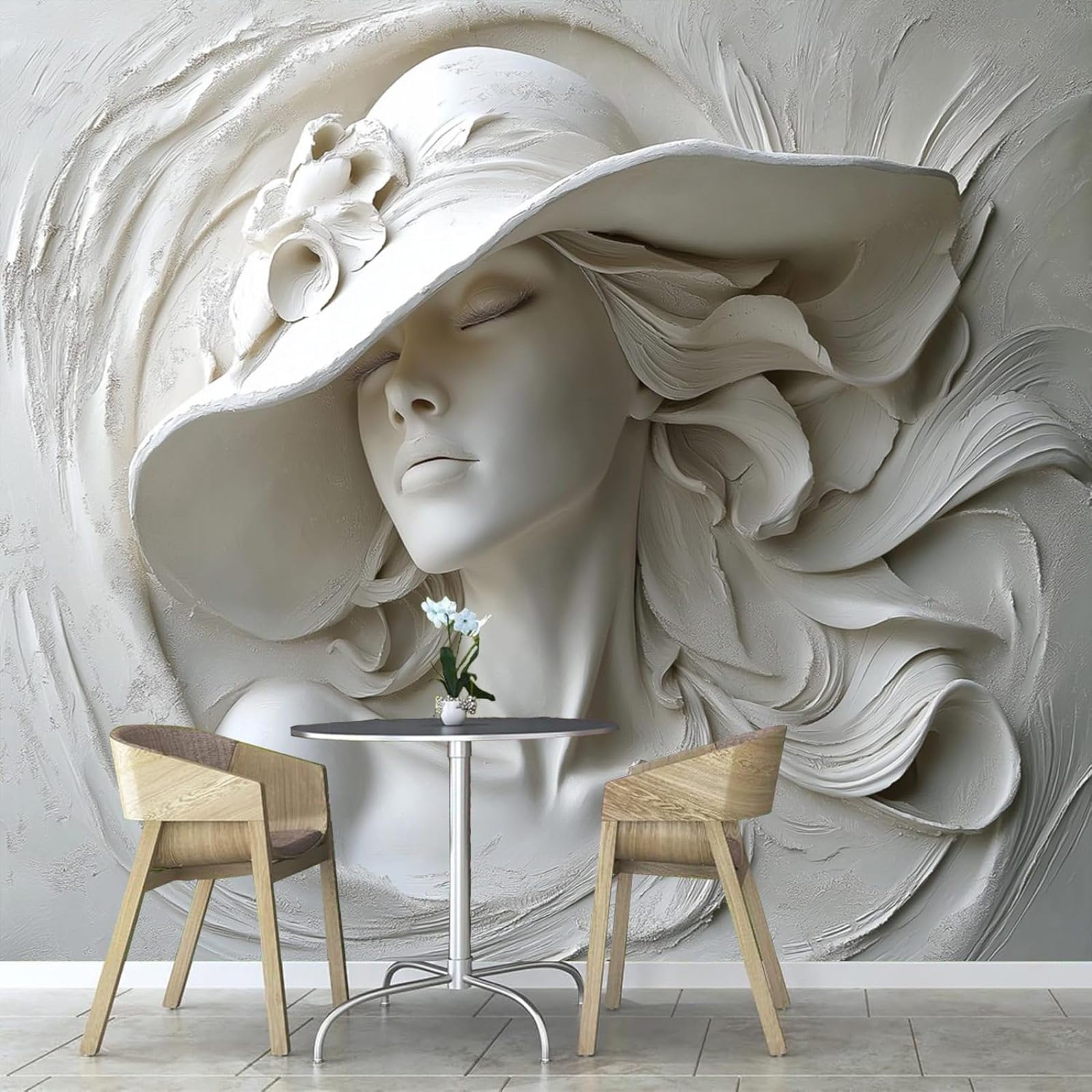 kfjhgbdshhj 3D Relief Wallpaper Mural 3D Photo Wallpaper Woman with Hat Photo for Modern Design TV Background Wall Art Decoration,200cmx140cm Stickers - Frameless Painting - Poster
