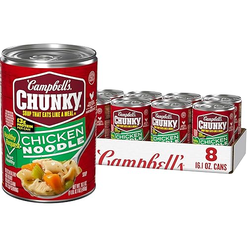 Campbell's Chunky Healthy Request - Sopa de pollo con fideos, lata de 16.1 onzas, caja de 8 unidades