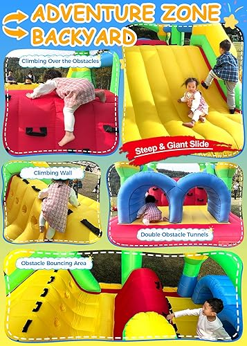 Miniatura 2 de Whubefy Carrera de obstáculos inflable para niños grandes de 3 a 6 y 8 a 12 años con tobogán grande, túneles de gateo de carreras, castillo animoso