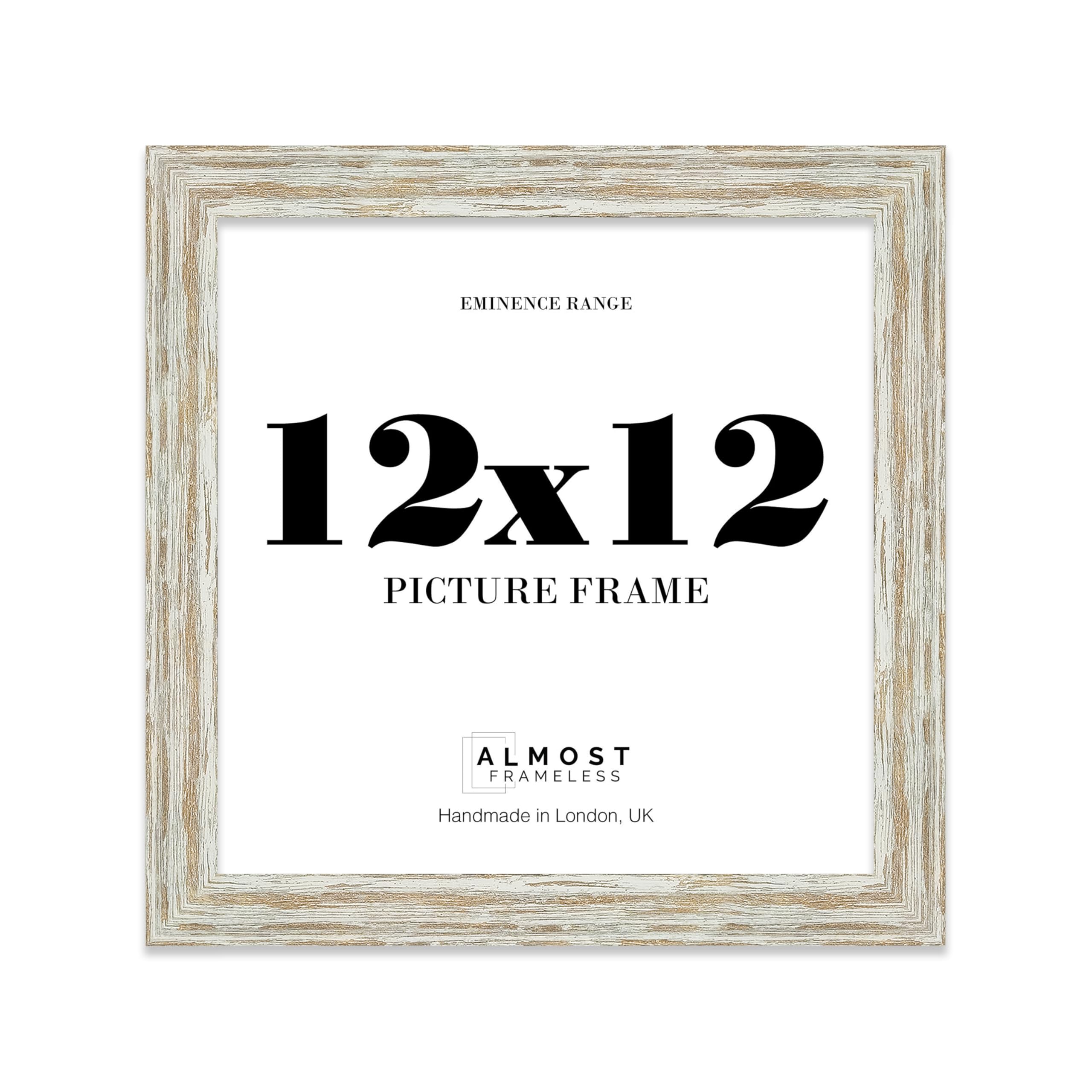 12x12 Distressed White Oak Picture Frame - Rustic Wood Industrial Effect Photo Frame for Wall Display, Ideal for Posters, Prints & Home Décor, Wall Hooks and Kickstand, 32mm Edge - 1 Pack