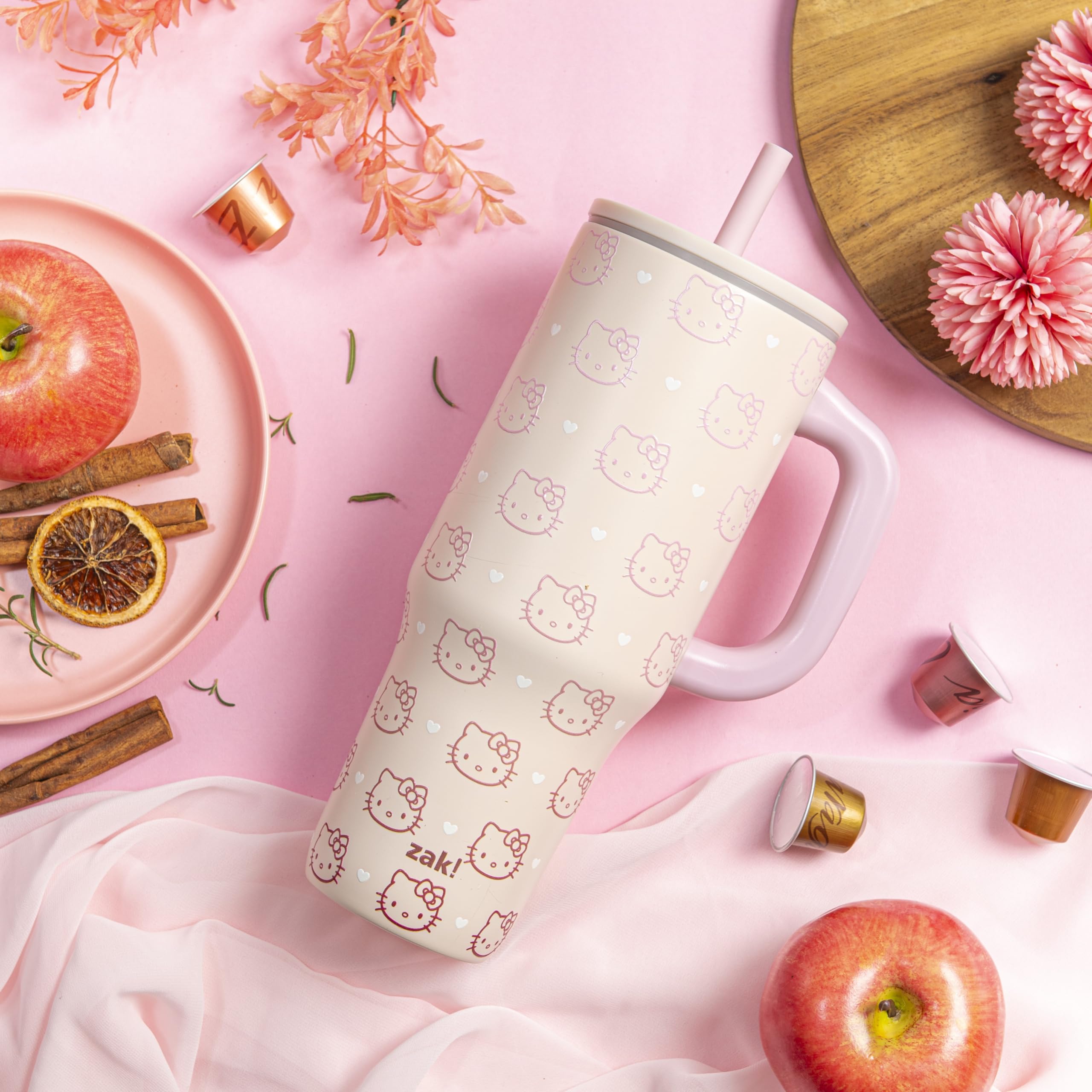 Zak Designs Sanrio Edelstahl-Becher – Hello Kitty, 530 Ml, Isoliert, Mit Trinkhalm & Griff