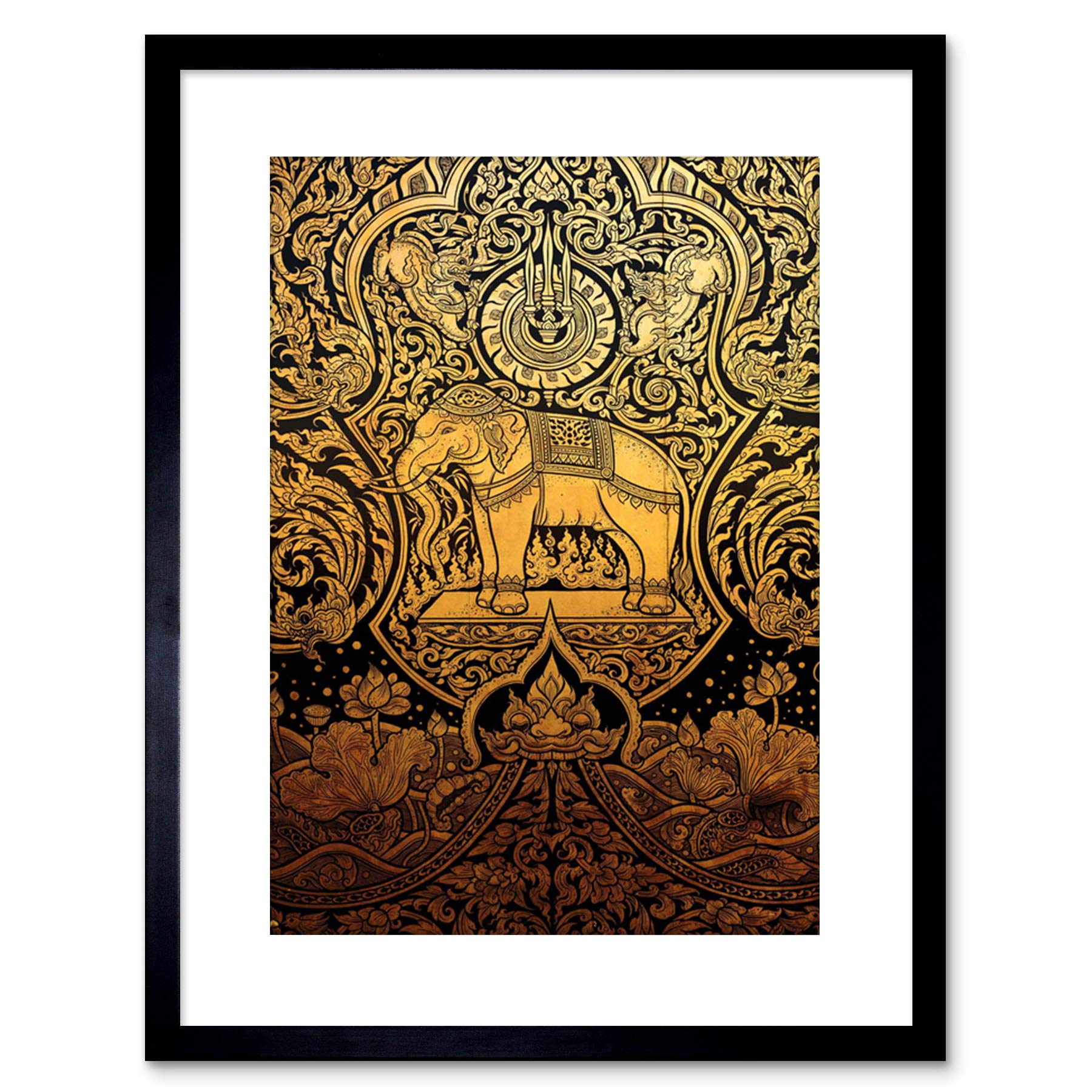Wee Blue Coo Painting Ornate Abstract Thailand Elephant Framed Wall Art Print