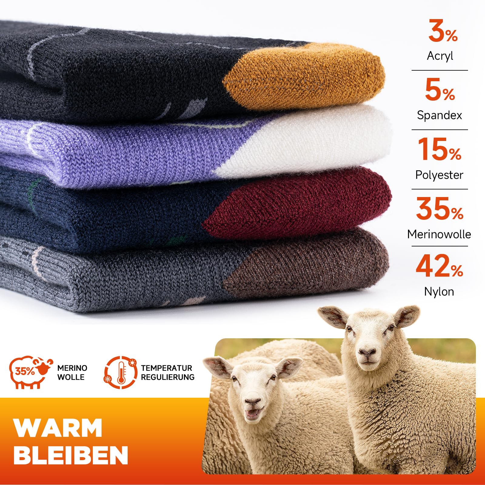 PULIOU Chaussettes de ski en laine mérinos, résistantes et chaudes, épaisses, respirantes et à séchage rapide, spécialement conçues pour le ski, unisexes
