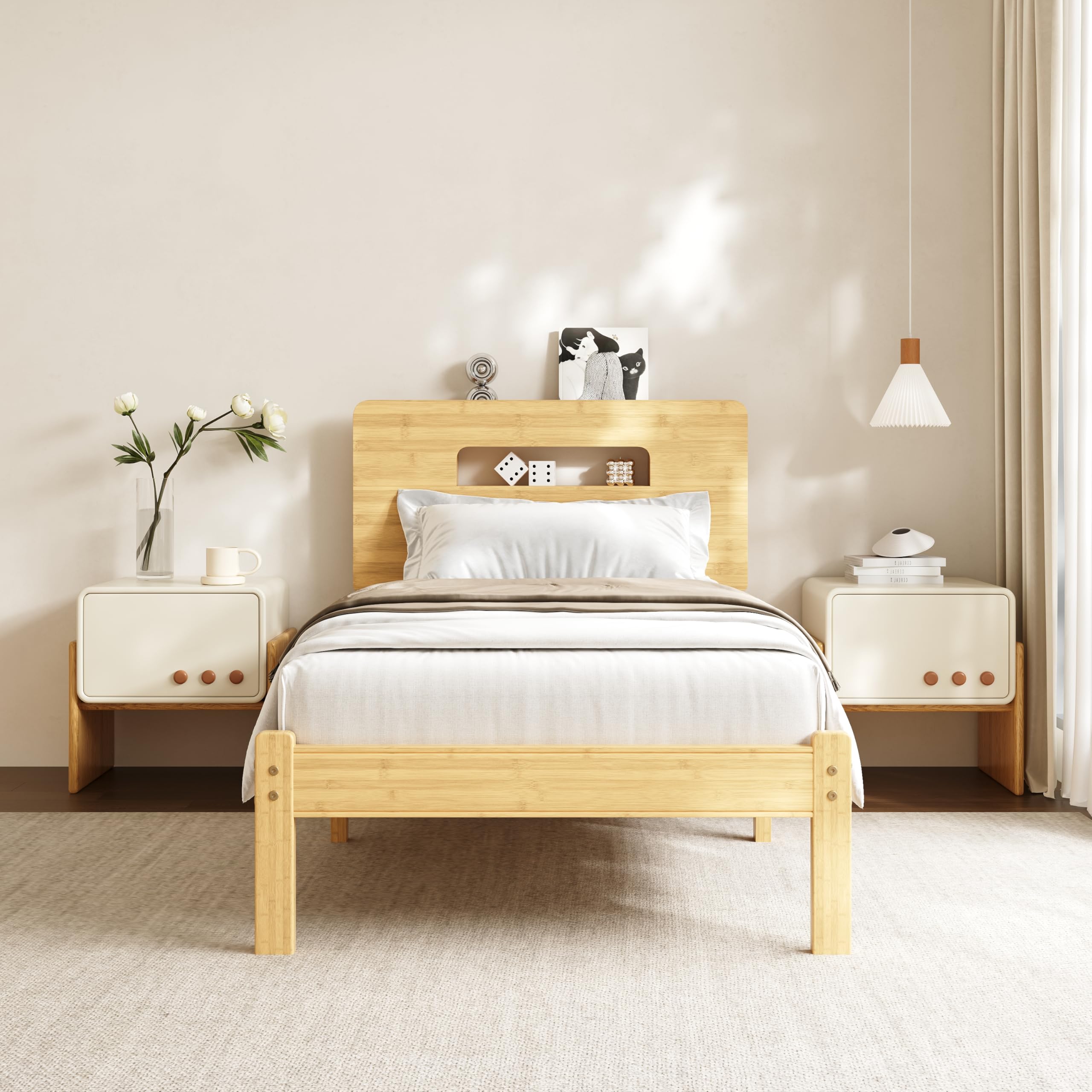 Amazon.com: COMASACH 14 Inch High Bamboo Wood Twin Bed Frame with