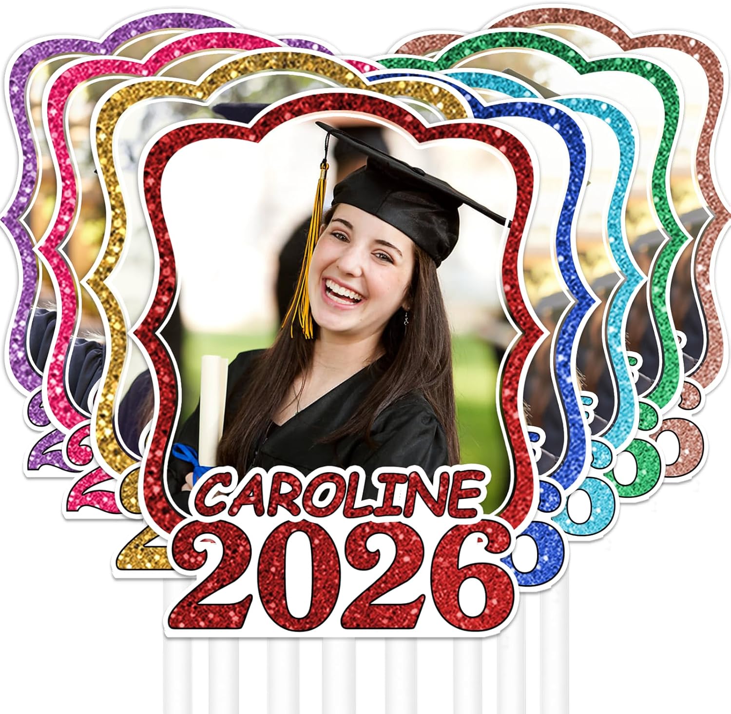 Custom Graduation Fans with Photo 2026 Head on A Stick Custom Face Cutout Personalized Graduation Face Fans