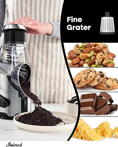 Miniatura 4 de Joined Rallador rotativo de queso con mango - Cortador de mandolina con 3 cuchillas de tambor de acero inoxidable, cortador de verduras, nueces,