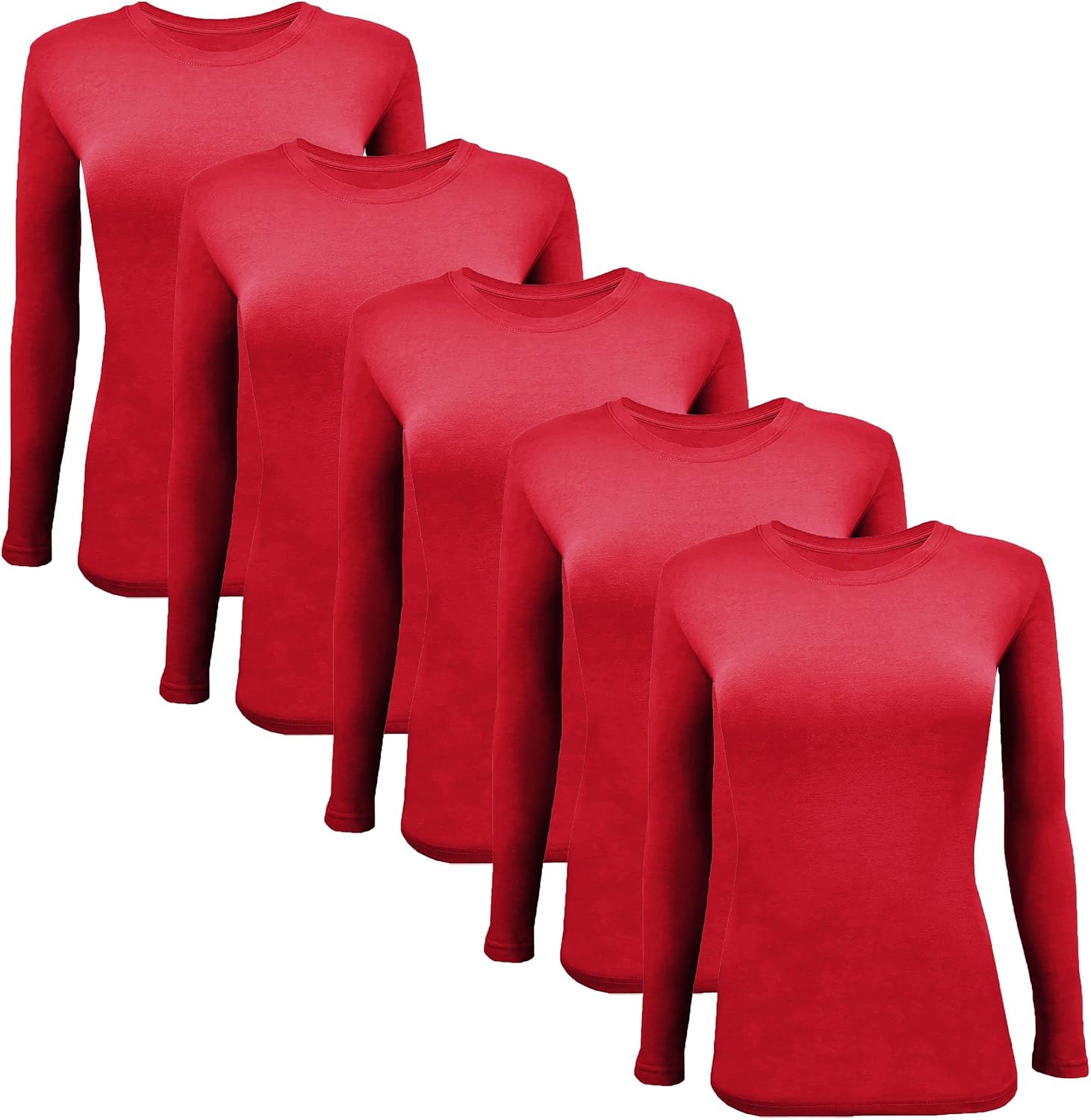 BaHoki Essentials Long Sleeve Undershirts for Scrubs - Great Stretch Shirts - 5 Pack