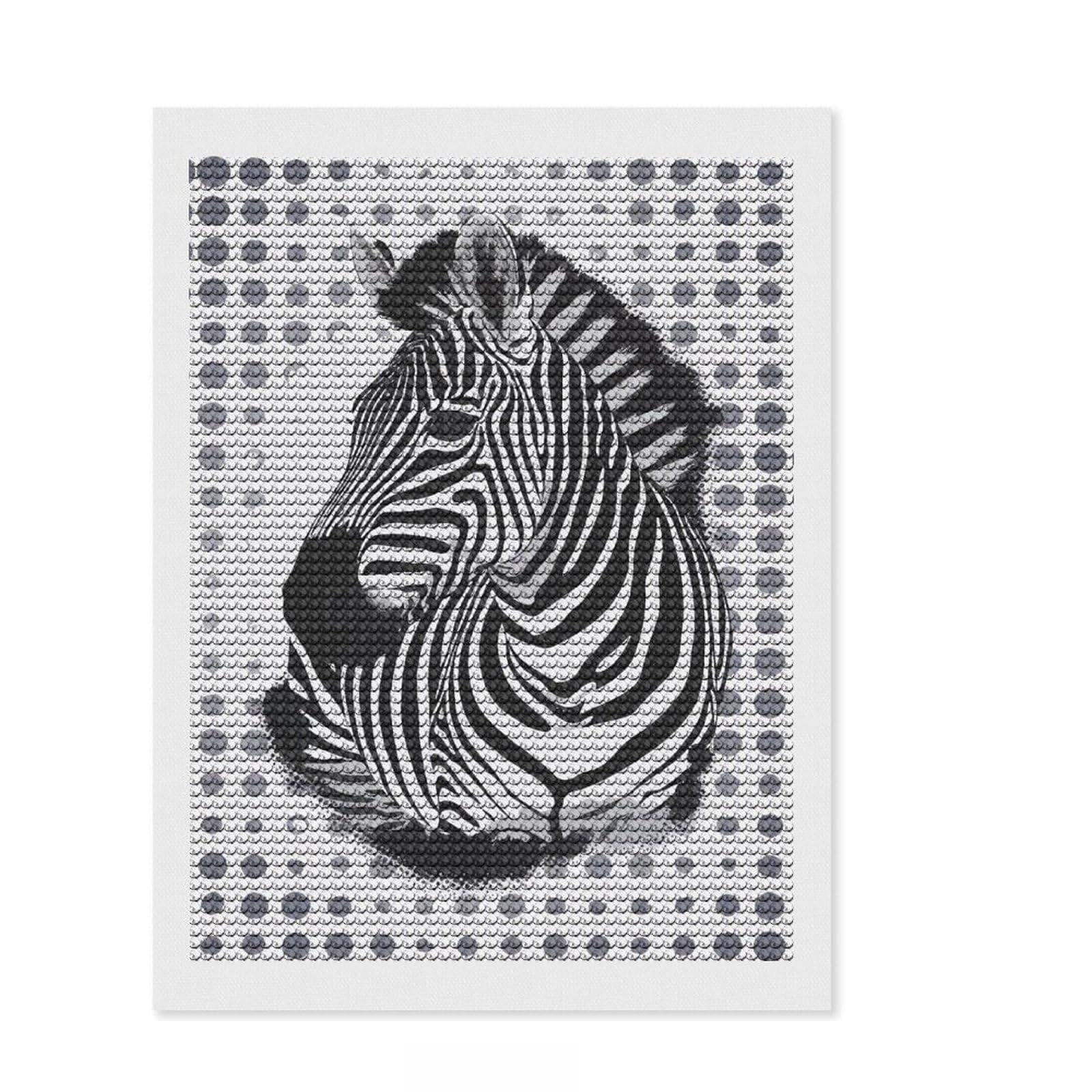 Junmoney Zebra Portrait with Polka Dots Full Drill Diamond Painting Kit 12"x16", Birthday Gift, Vintage Style Decor, Modern Decor, Artistic Hobby