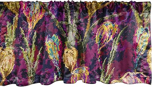 Ambesonne Blooming Floral Window Valance, Grunge Design Retro Wave Colors Flowers Vintage Design Artwork, Curtain Valance for Kitchen Bedroom Decor