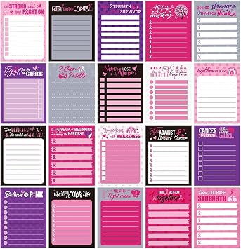 20 Pack Breast Cancer Awareness Sticky Notes, 600 Sheets 4"x 3" Pink Ribbon Inspirational Note Pads, Women Girls Breast Cancer Awareness Accessories Gifts with Hope Strength Courage Support Supplies