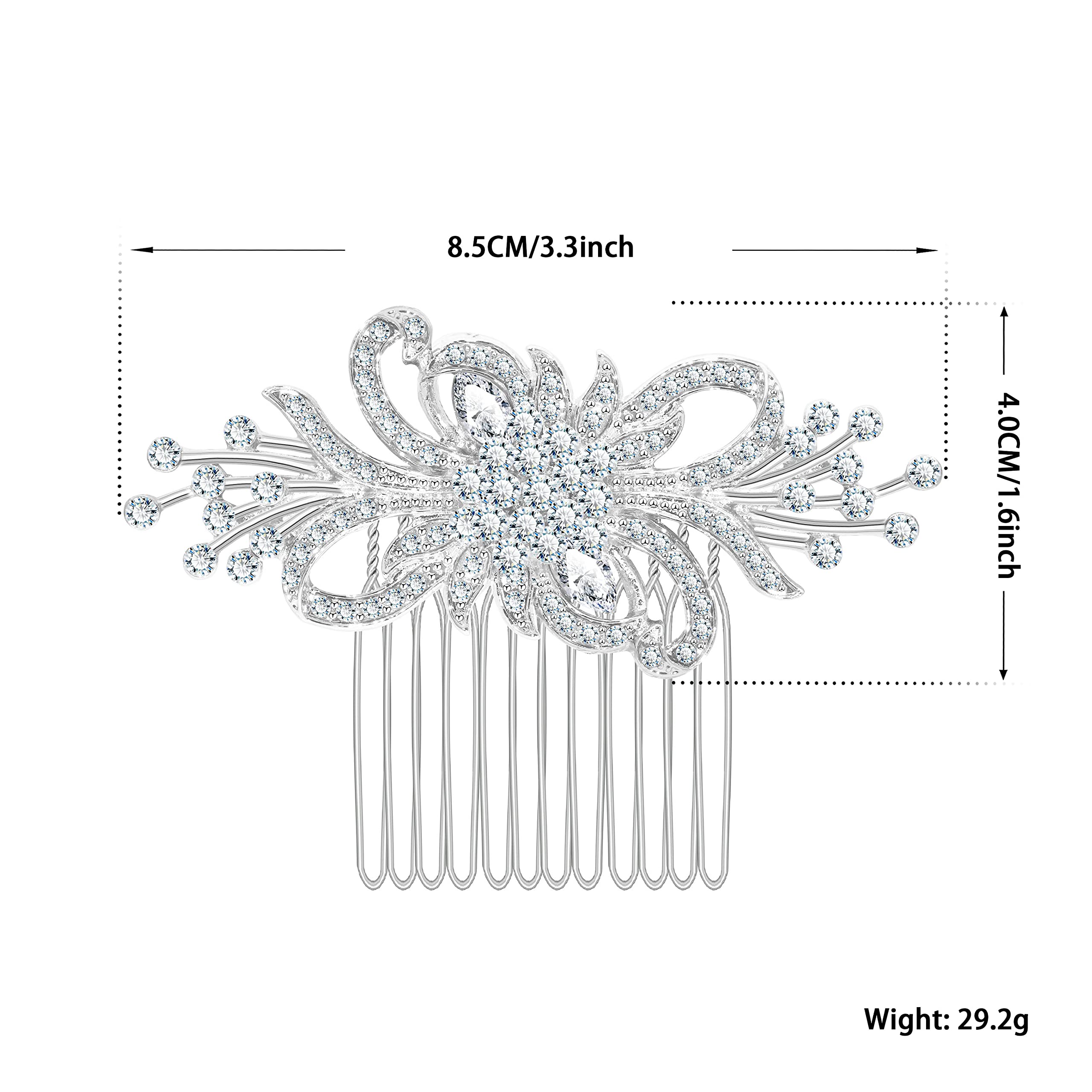 Peignes pour Femme Peignes à Cheveux avec Fleurs Argentées Barrettes pour Mariée Cristaux Autrichiens Scintillants Strass Dentelles pour Mariée Mariage Fiançailles Coffret Cadeau