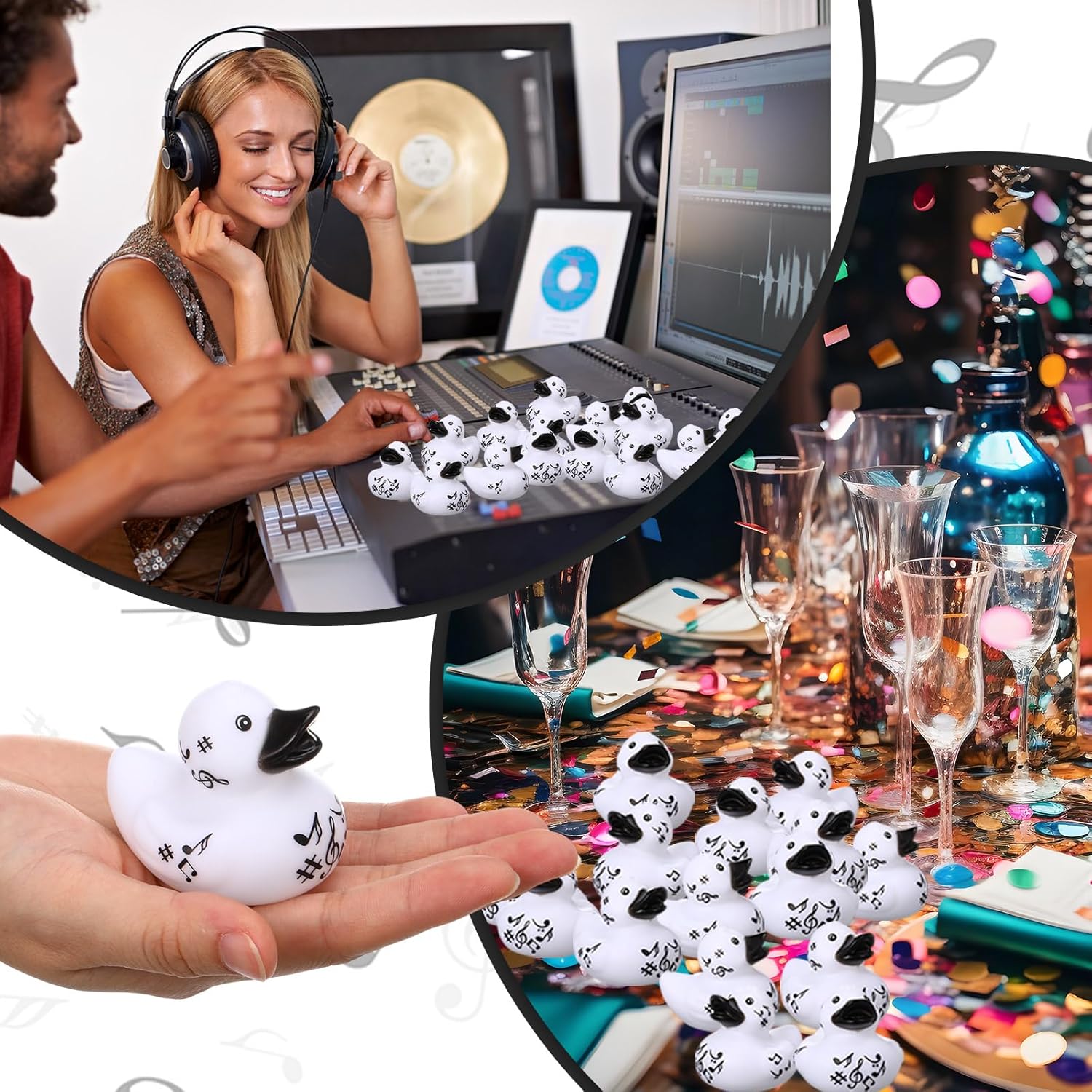 Sotiff 24 Pcs Musical Notes Rubber Ducks Bulk Music Mini Rubber Duckies White Black Ducks for Music Party Decor Birthday Decoration Choir Gift Musical Bridal Shower Supply(White)