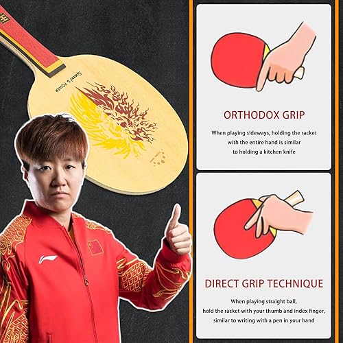 Miniatura 6 de YAN-Wang - Pala de ping pong profesional, Oneside es externa y otra cara está integrada en la raqueta de tenis de mesa de carbono de arilato, para
