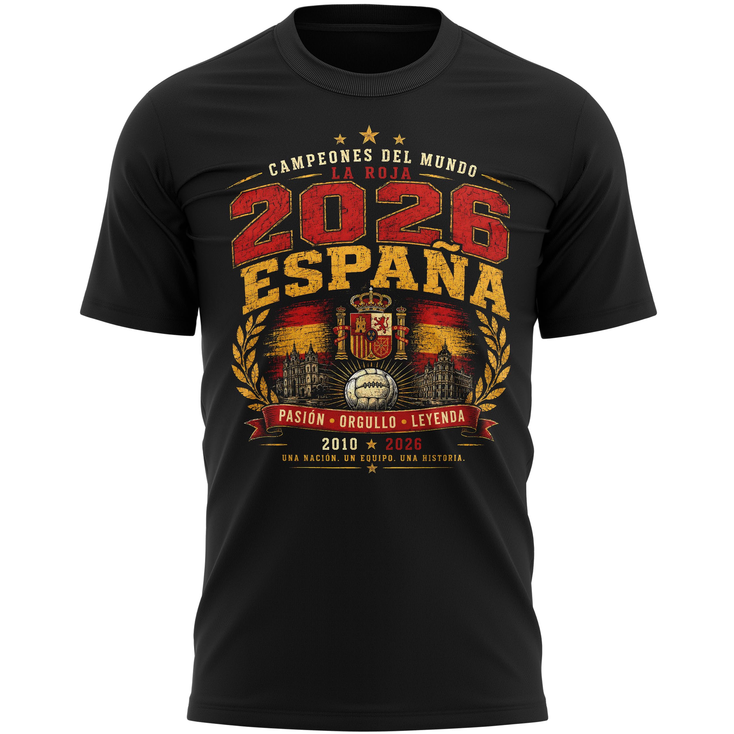 España Champions Mens T Shirt - Spain Campeones Del Mundo Football Tee - Spanish Supporter Top, L, Black
