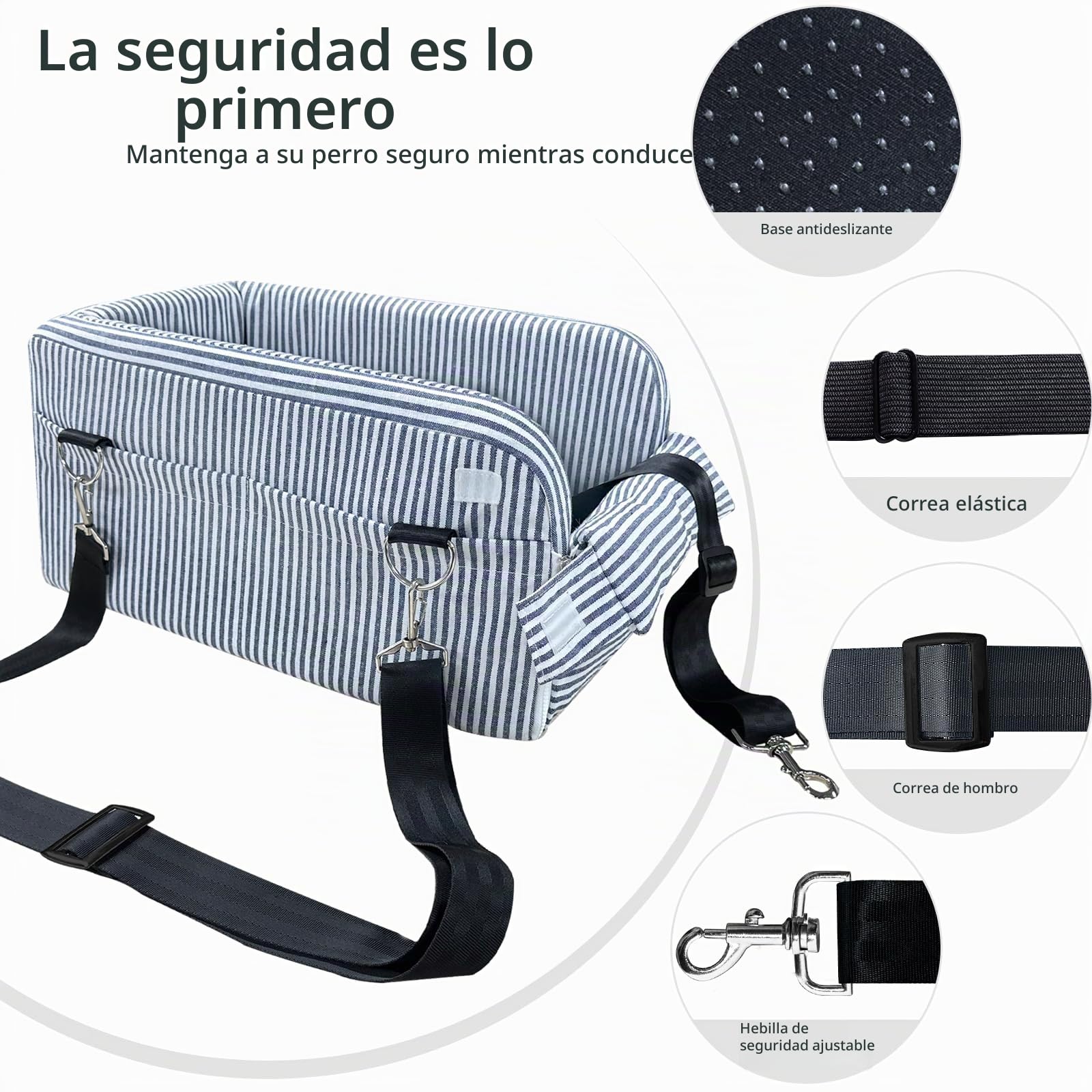 Asiento de coche para perros pequeños, consola central segura, asiento portátil para gatos con cinturón de seguridad y bolsillos de almacenamiento, diseñado para perros pequeños de hasta 11