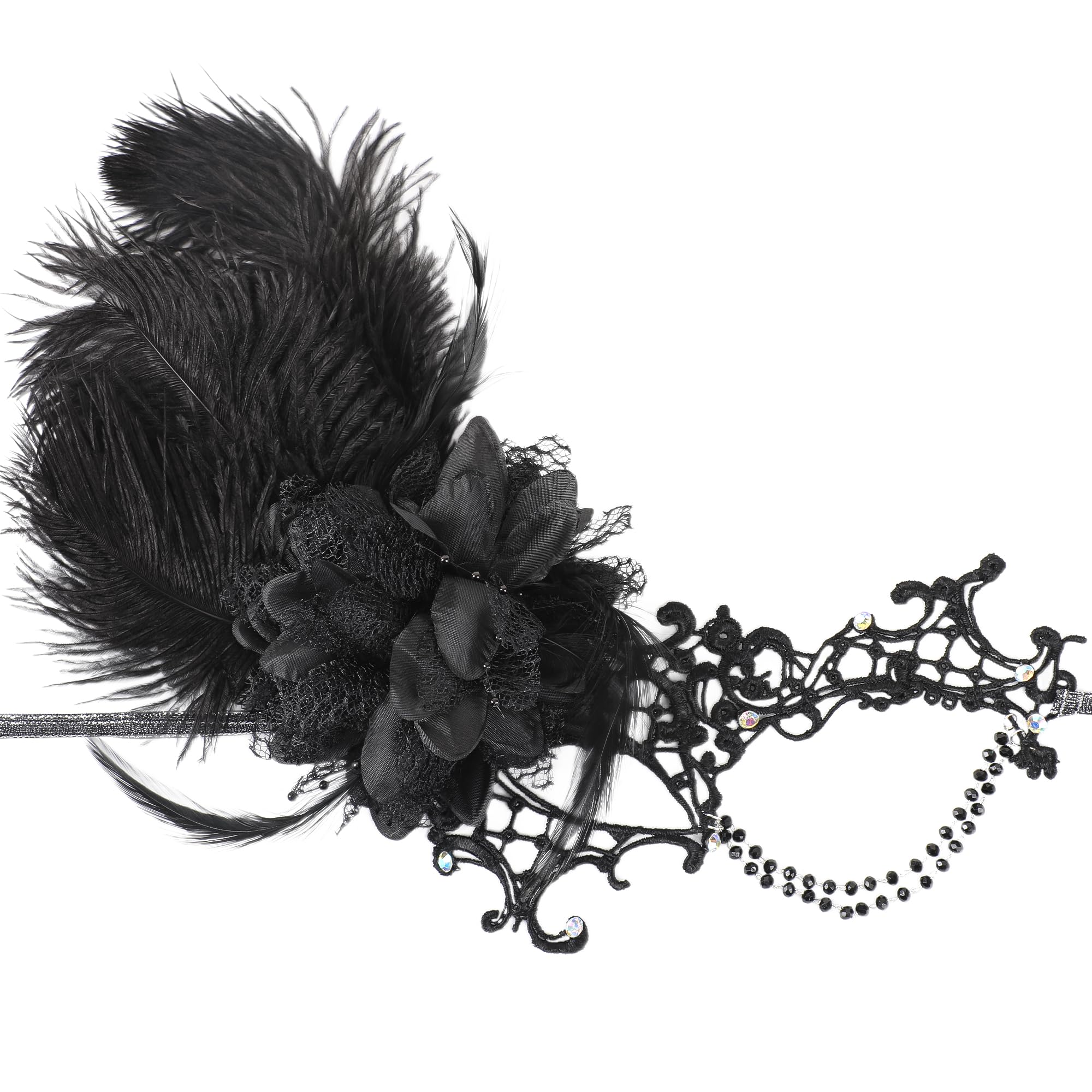 ETOFETE 1920s Long Feather Lace Masquerade Mask for Women Half Face Eye Mask for Halloween Costume Party Proms Cosplay Accessories