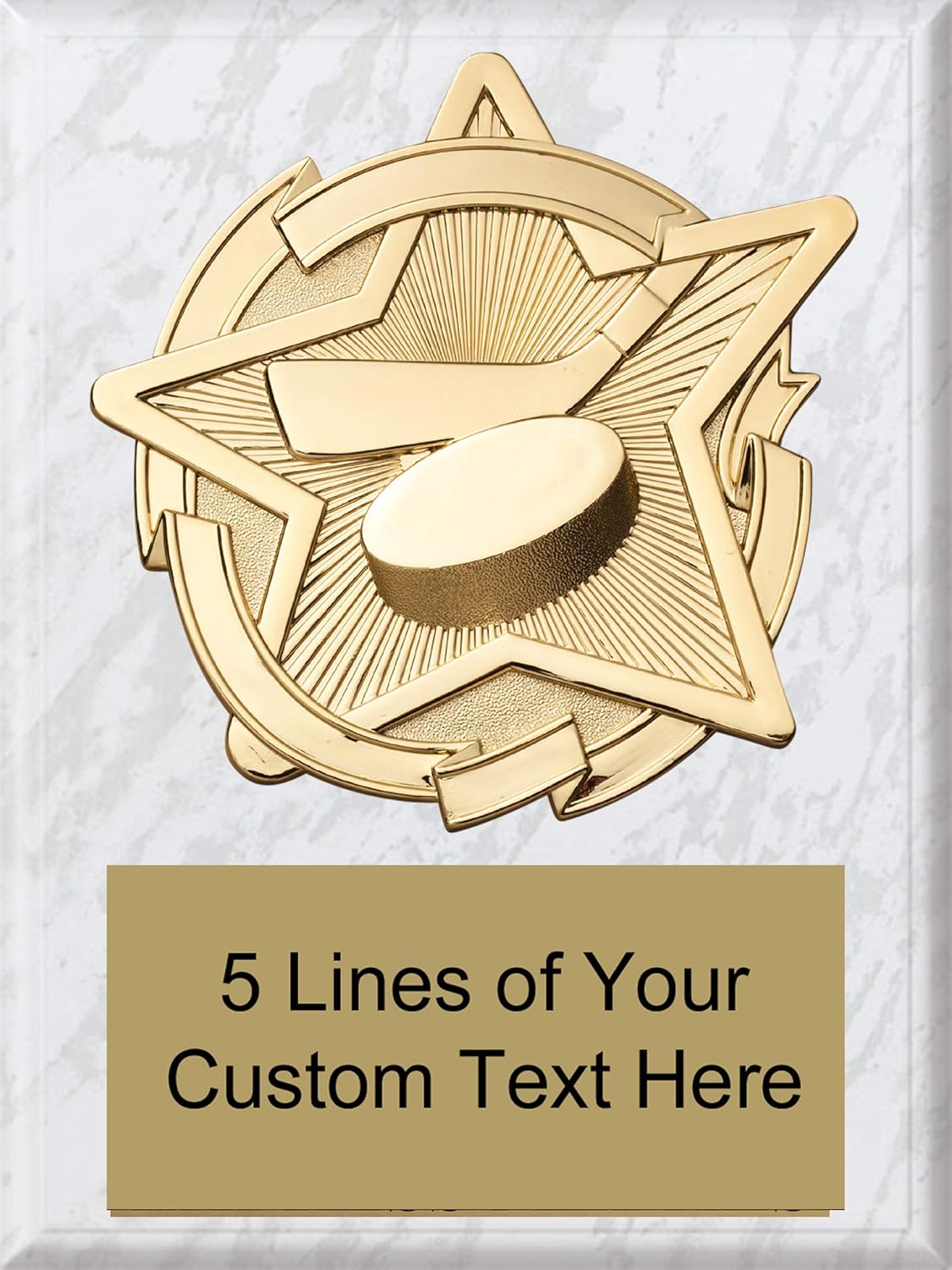 Express Medals 8 x 10 White Marble Finish Wood Ice Hockey Star Plaque Trophy Award with Up to 5 Lines of Free Engraving