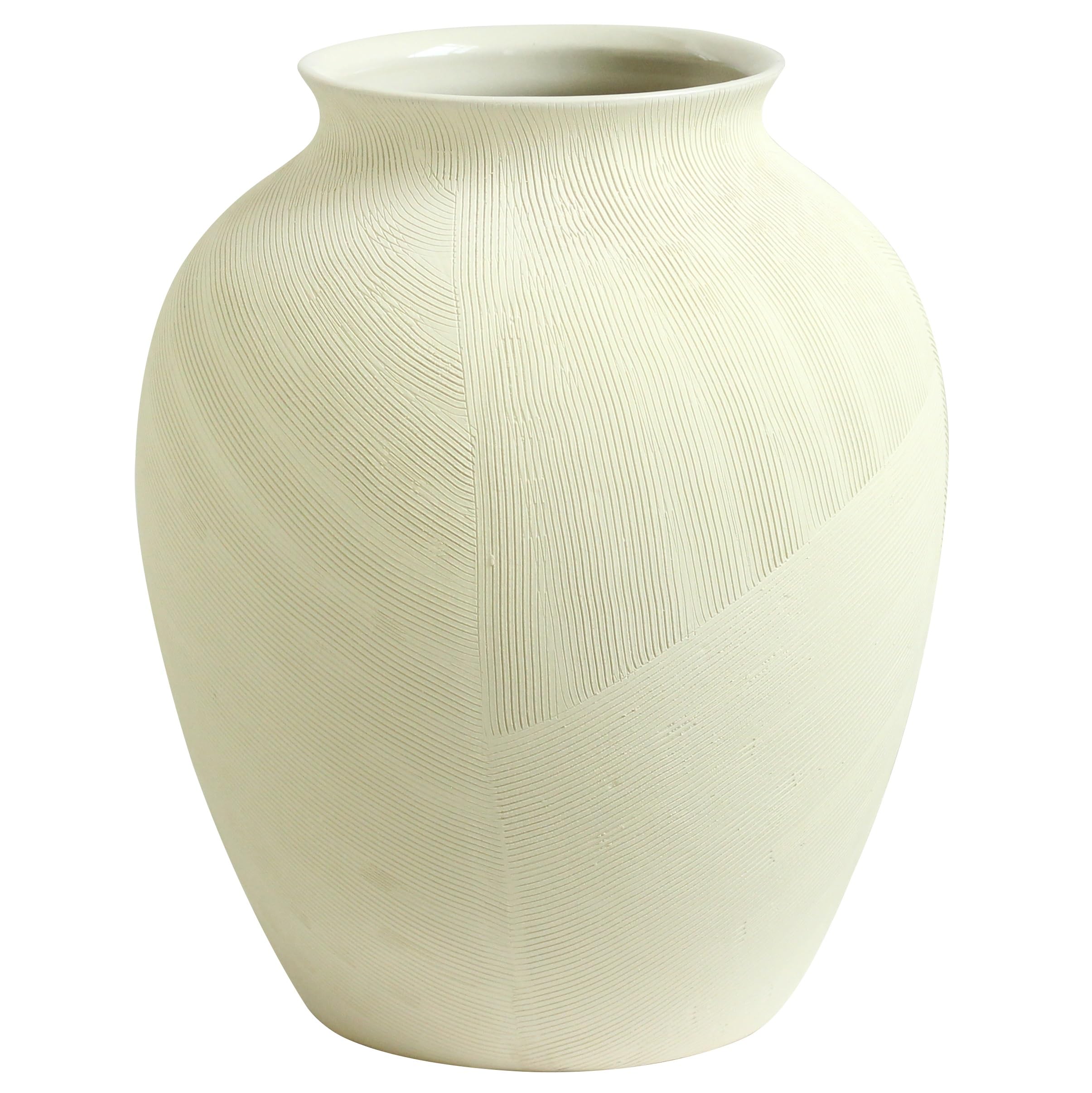 Rhodes Vaso in ceramica beige extra large con linee spazzolate, altezza 30 cm, vaso per fiori contemporaneo per la decorazione della casa