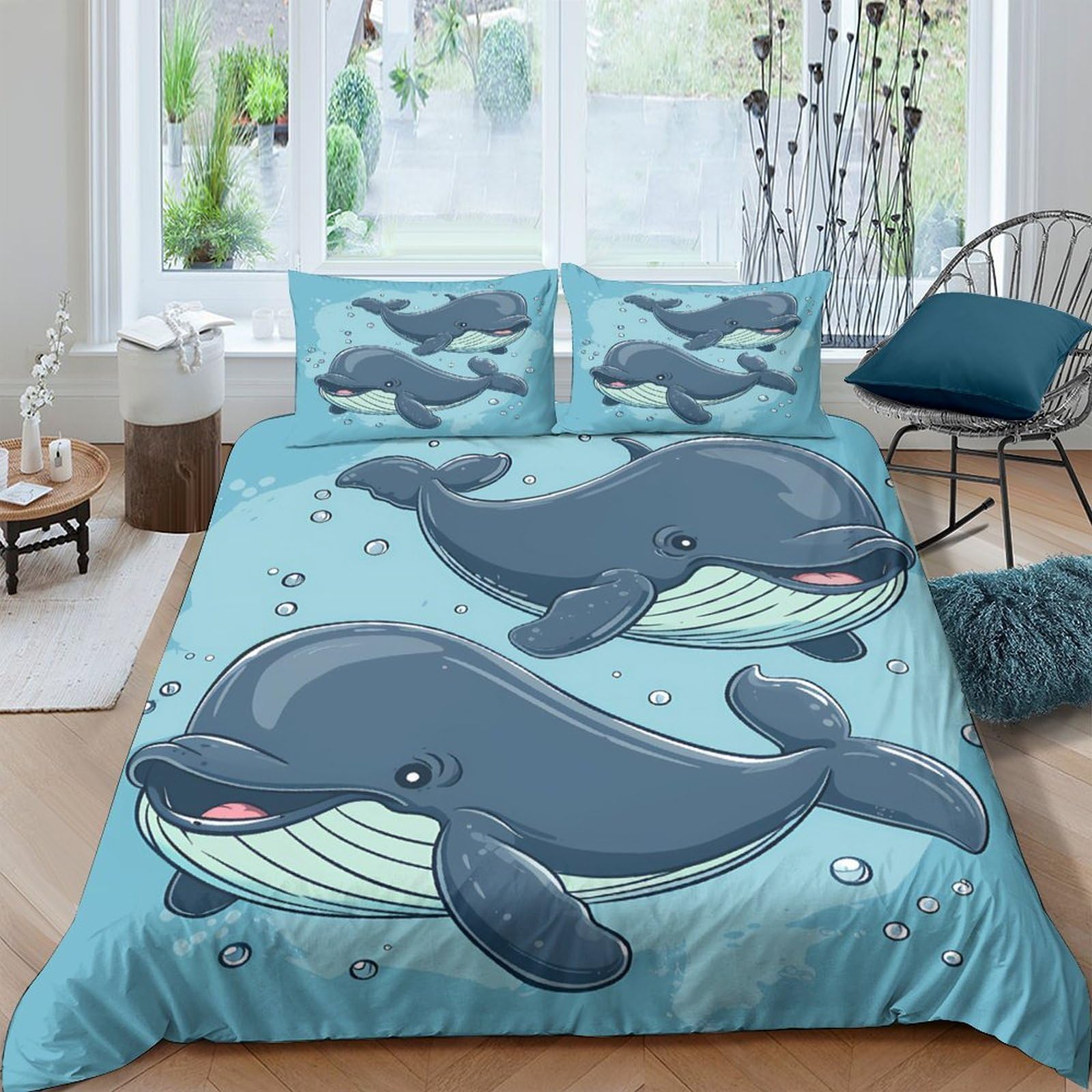 Ctjqhvkz Style-10 3D Printed Whale Ocean Fitted Sheet Microfiber Soft Blue Cartoon Bed Sheet For Bedroom Guest Room Decor Single（135X200cm）