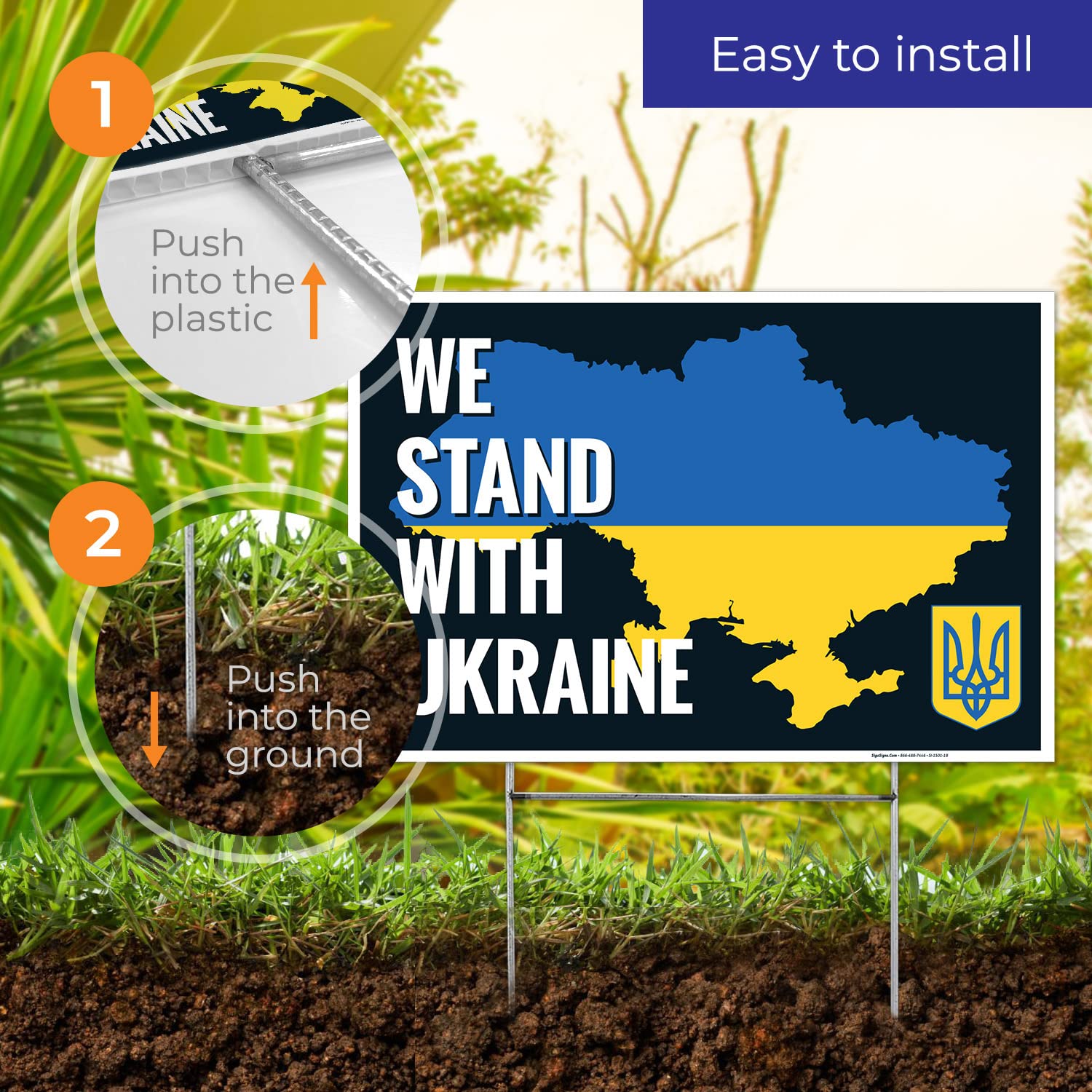 We Stand with Ukraine (2 Pack) Double Sided 12x18 Inches, Corrugated Plastic with Metal H Stake, Made in USA
