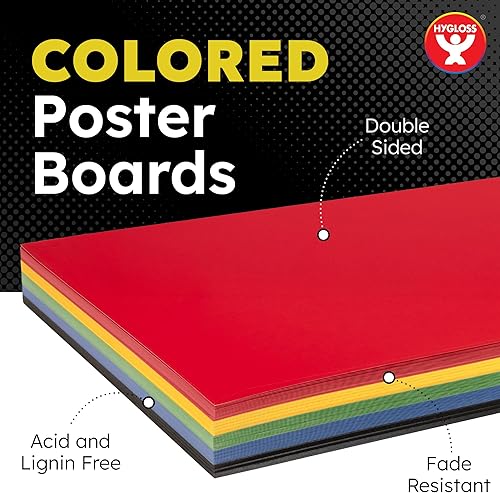 Miniatura 18 de Hygloss Tablero grande de póster de 22 x 28 pulgadas, 100 tableros de póster de colores neón surtidos a granel, 10 puntos de grosor, papel de póster